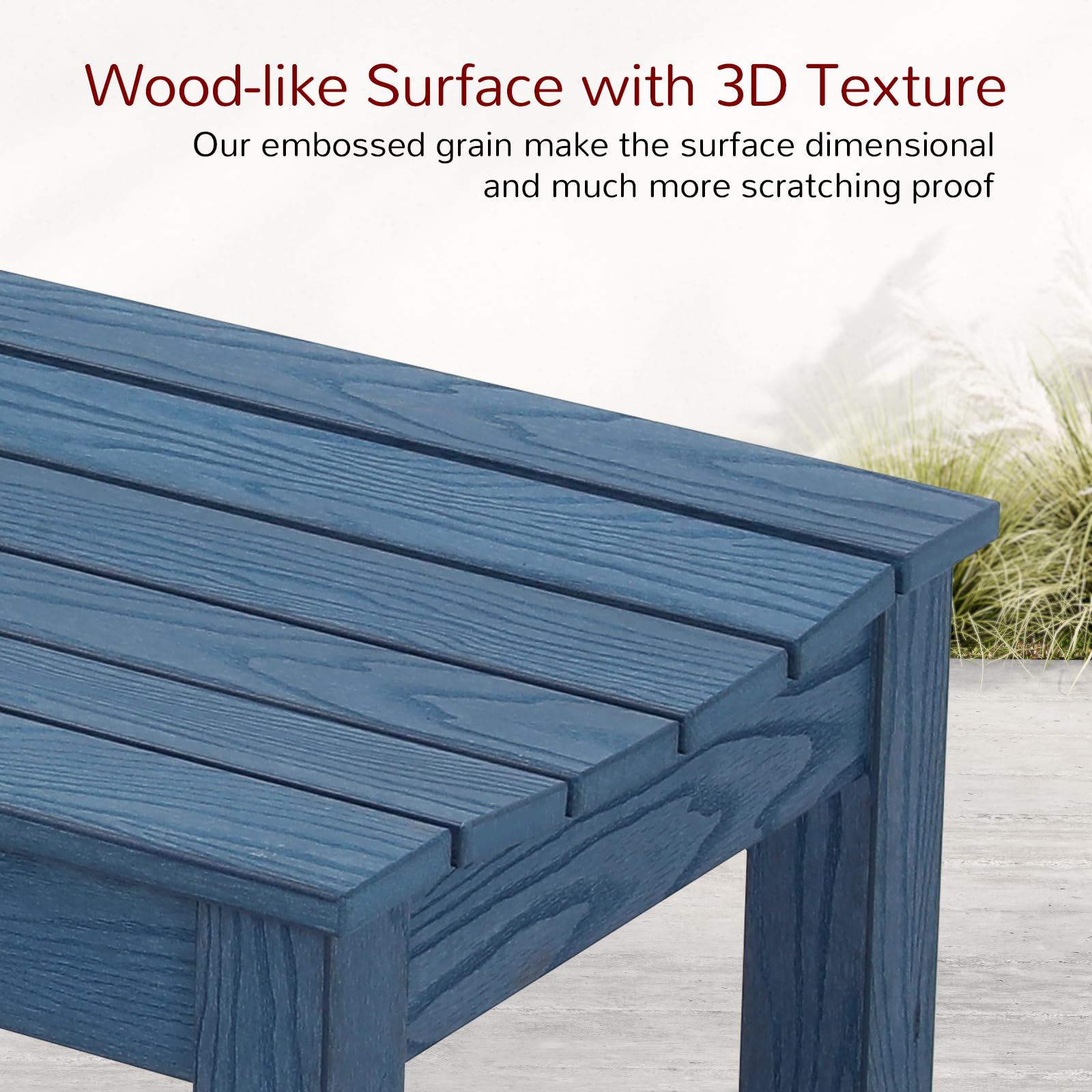 Outdoor Bench, 2-Person Patio Dining Bench, Waterproof Garden Bench, Never Rot or Fade, for Porch, Garden, Deck, and Entryway, Blue