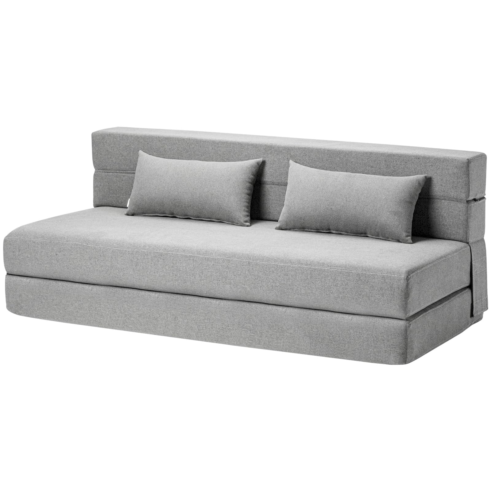 Folding Sofa Bed with Pillows, Convertible Floor Couch & Memory Foam Mattress, Queen Sleeper for Living Room, Dorm, Guest Room, Light Gray
