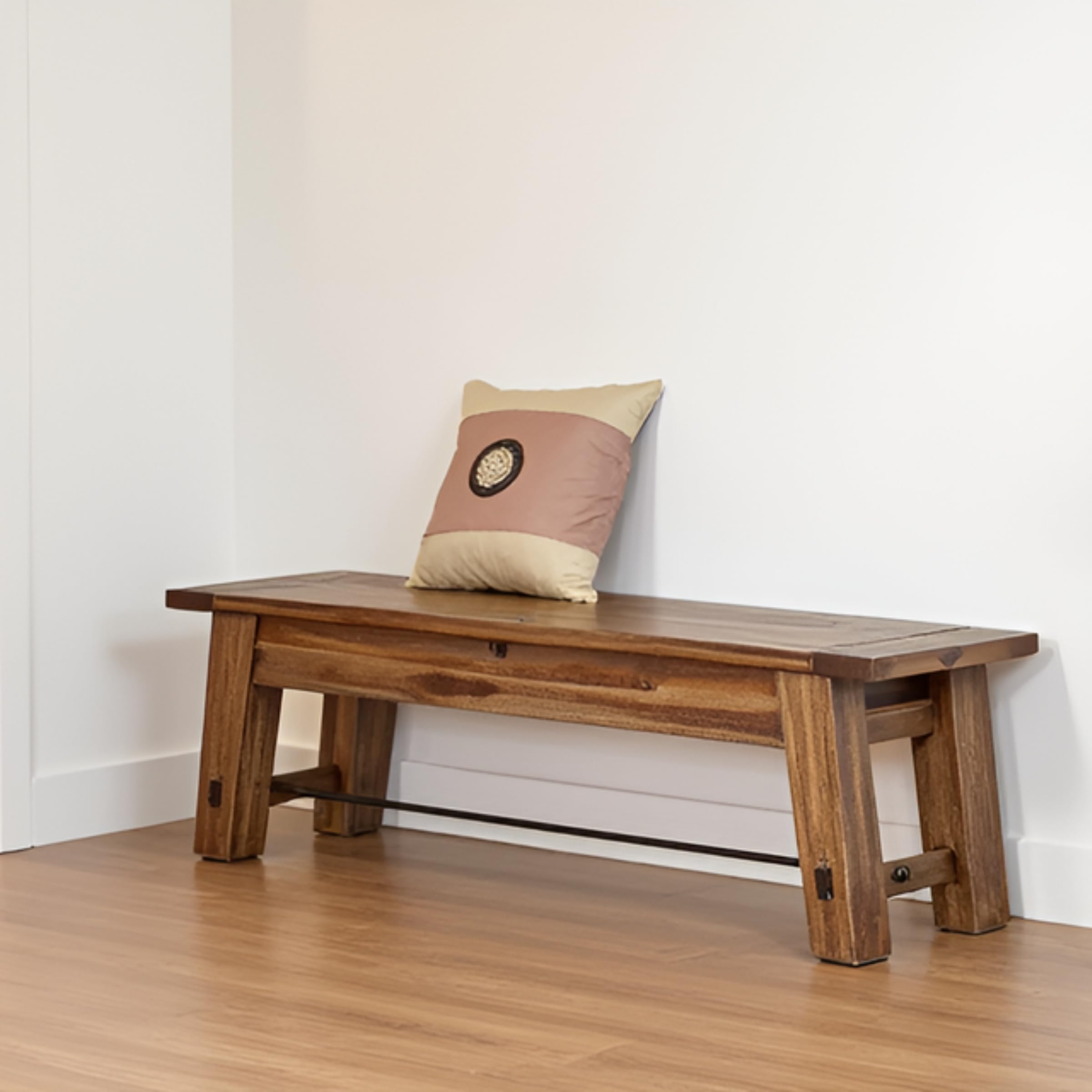 Durango 60" Rustic Farmhouse Wood Bench, Solid Wood Seat, Industrial Accent Furniture for Entryway, Dining Room, Hallway, by Alaterre