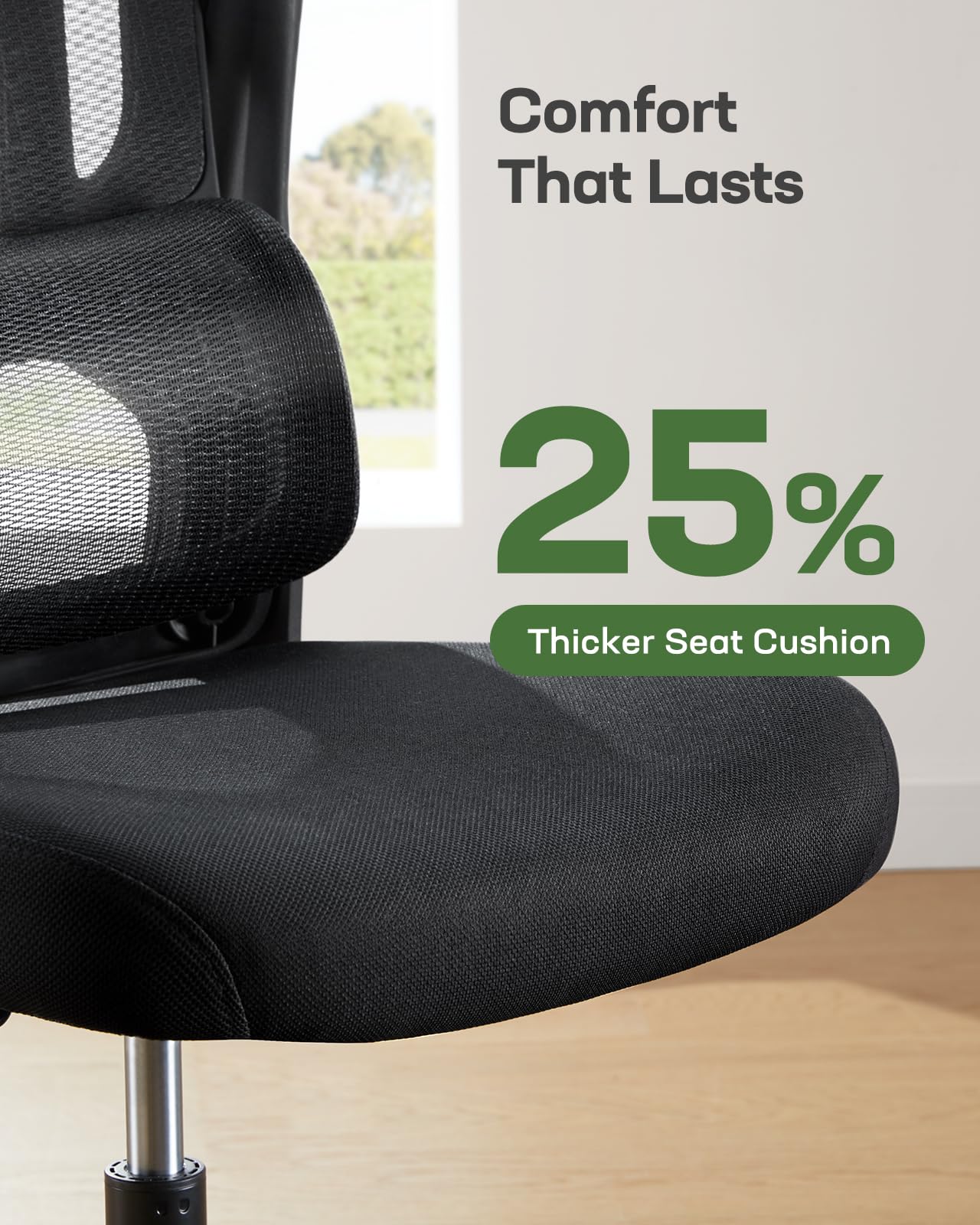 Ergonomic Office Chair with Adjustable Lumbar Support, High Back Desk Chair with 2D Headrest & Flip-Up Armrests Gaming Computer Task Chair Tilt Function Black