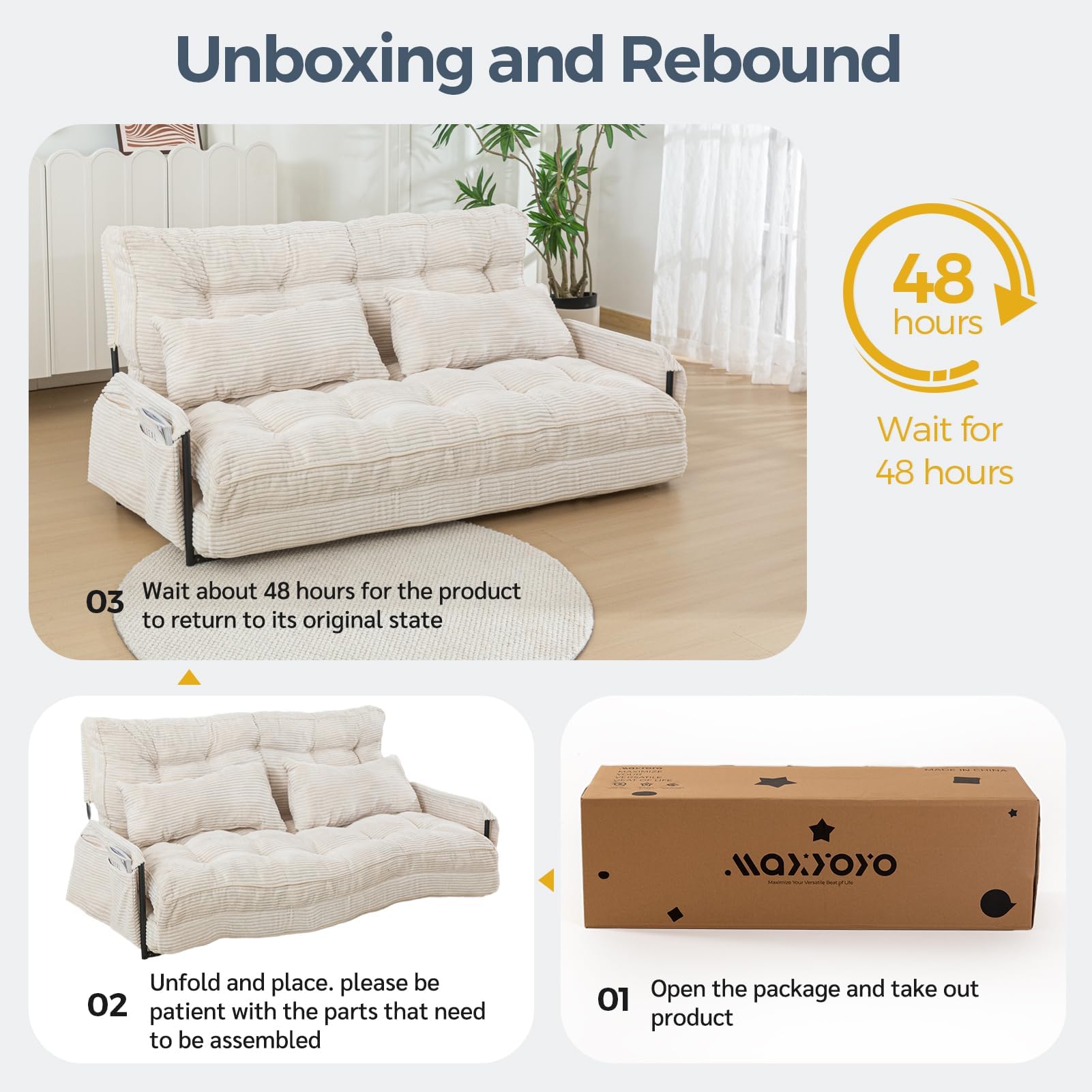 Adjustable Floor Sofa Couch with 2 Pillows, 5-Position Foldable Sleeper Bed, Lazy Bean Bag Sofa for Reading, Gaming, Beige, Double Size