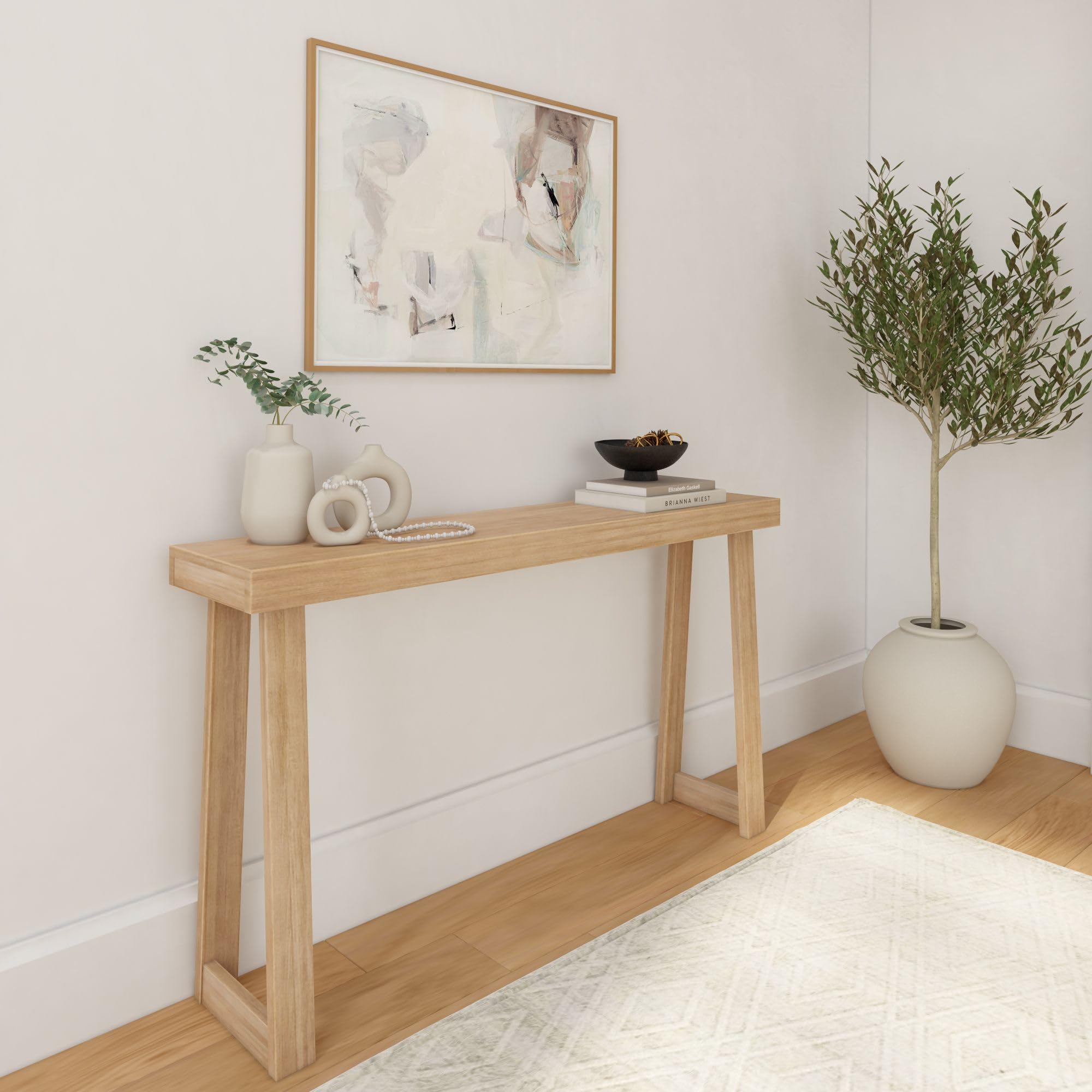 Solid Wood Console Table, 56 Inch, Sofa Table, Narrow Entryway Table for Hallway, Behind The Couch, Living Room, Foyer, Easy Assembly, Blonde