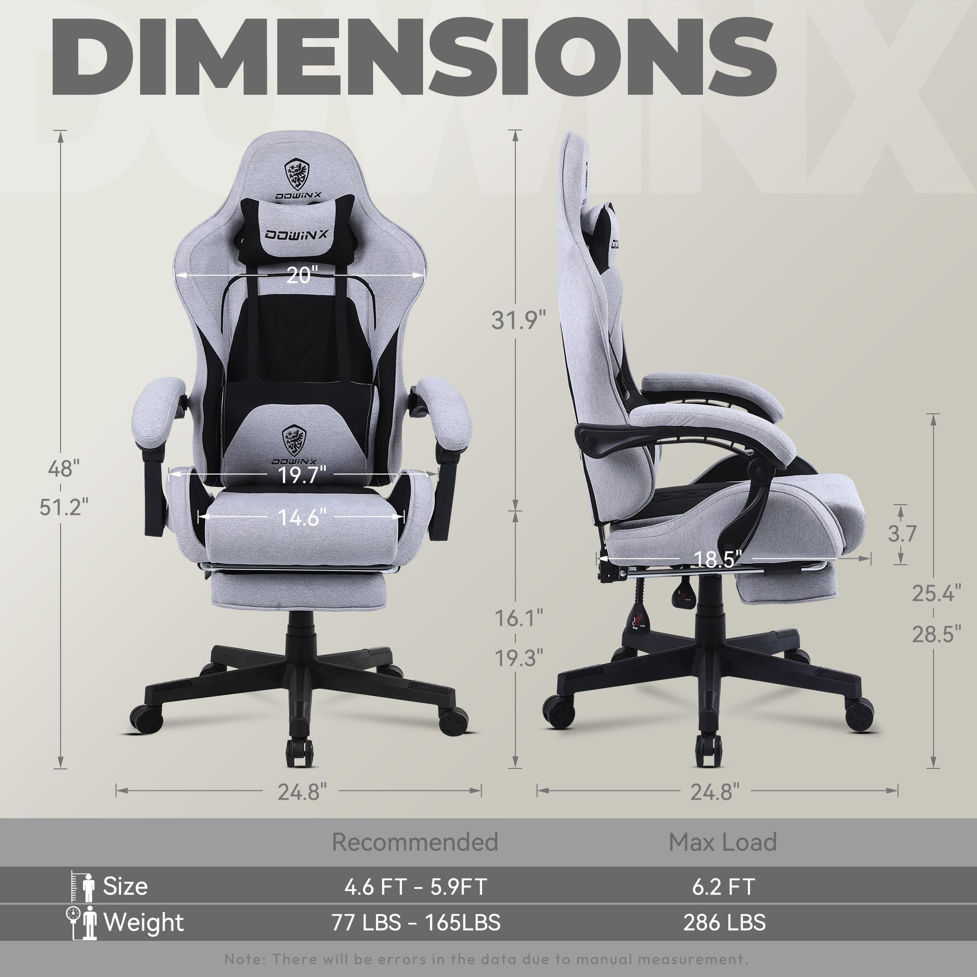 Gaming Chair Fabric with Pocket Spring Cushion, Massage Game Chair Cloth with Headrest, Ergonomic Computer Chair with Footrest 290LBS, Black and Grey