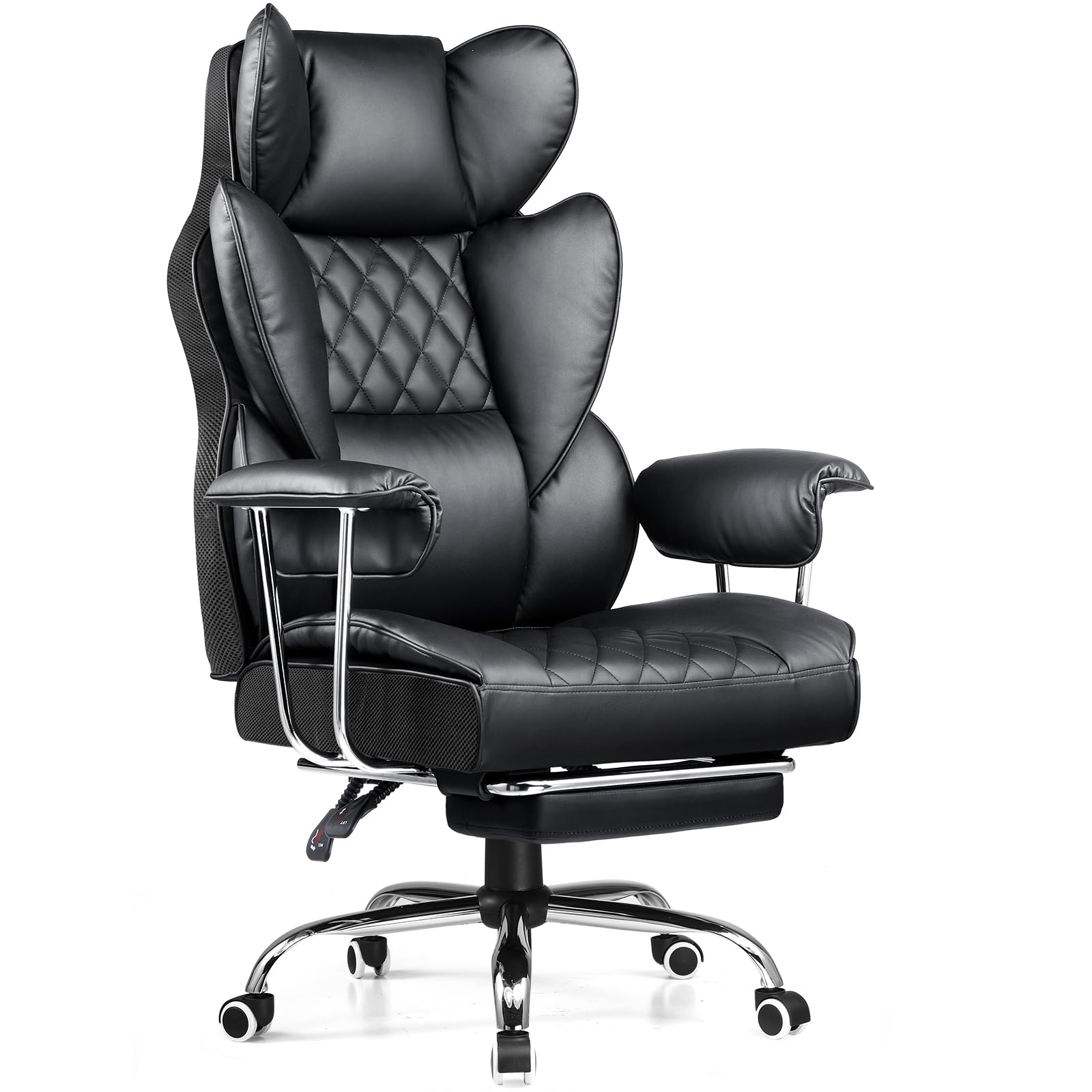 Big and Tall Office Chair, High Back Leather Gaming Chair with Footrest, Ergonomic Executive Chair with Lumbar Support & Soft Armrests