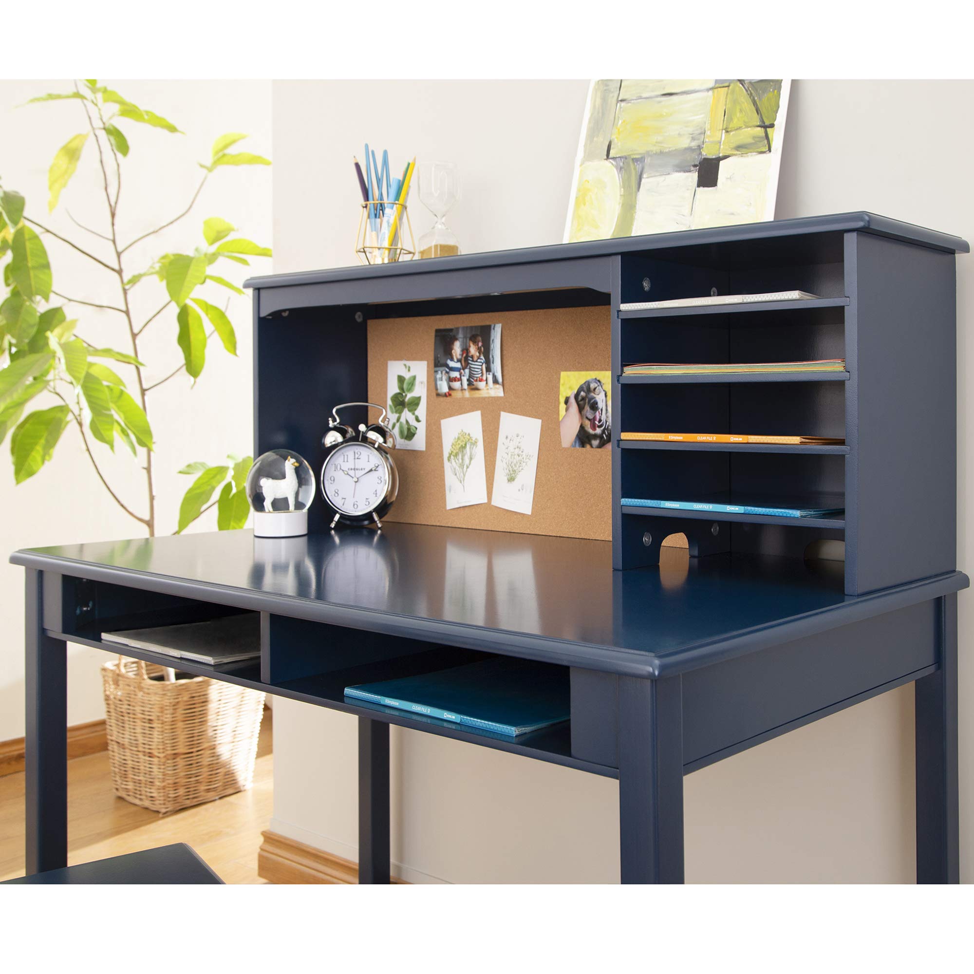Kids Desk and Chair Set with Hutch & Storage – Navy Wooden Study Table for Boys, Student Workstation for Bedroom or Study Room