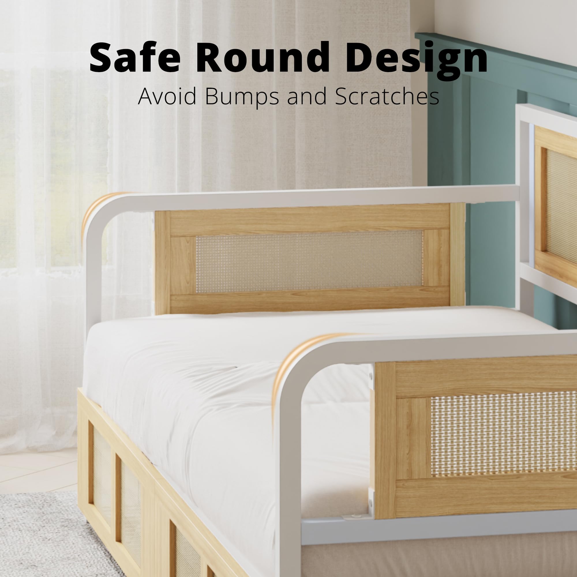 Twin Daybed with Storage Drawers, Rattan Style Corner Bed Frame with Strong Supports for Bedroom, Living Room, Guest Room
