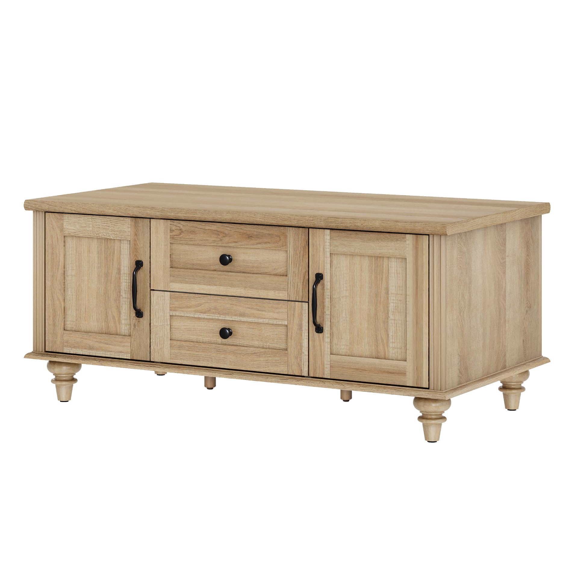 Farmhouse Coffee Table with Storage Cabinet, Wooden Coffee Tables for Living Room, Rustic Tea Table Rectangle Center Table with Drawers for Home, Oak