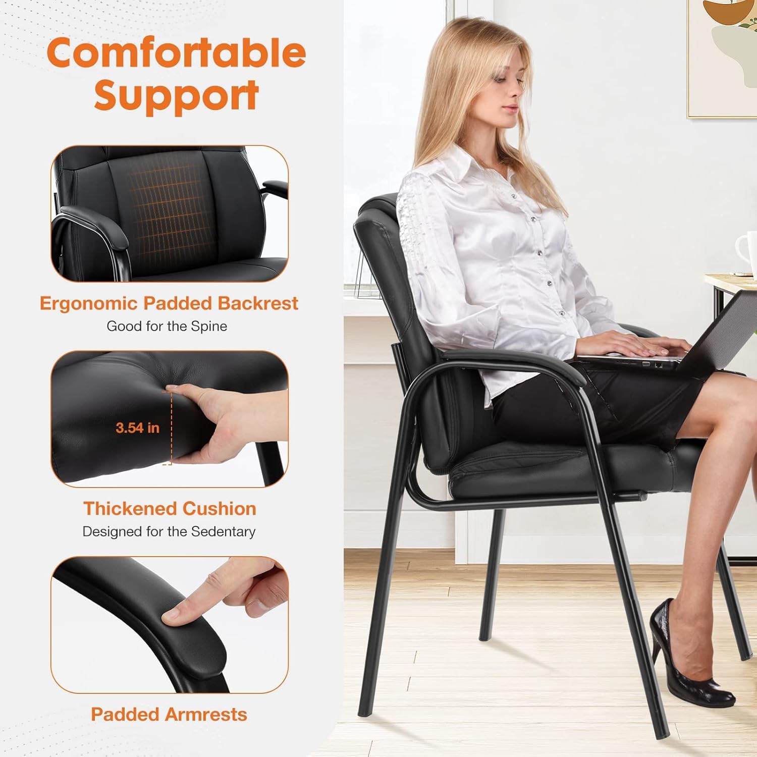 Waiting Room Office Guest Chairs Set of 2, PU Leather Big and Tall No Wheels Executive Office Chair with Padded Arms for Reception Conference Room Lobby