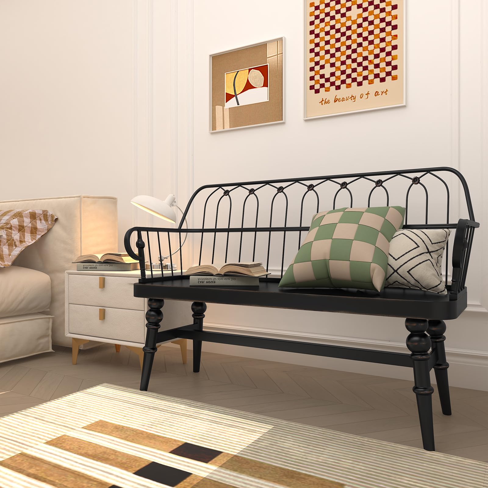 Entryway Bench,Spindle Back Wooden Dinning Bench, Farmhouse Foyer Bench for Entryway, Living Room, Dinning Room, Mudroom