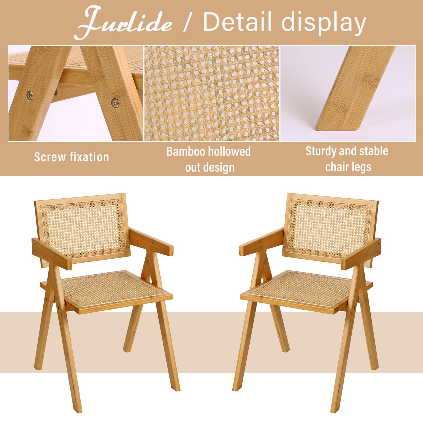 Dining Chairs Set of 2, Modern Mid Century Accent Chairs, Comfy Armchairs, Outdoor Rattan Chairs with Armrest for Bedroom Living Room