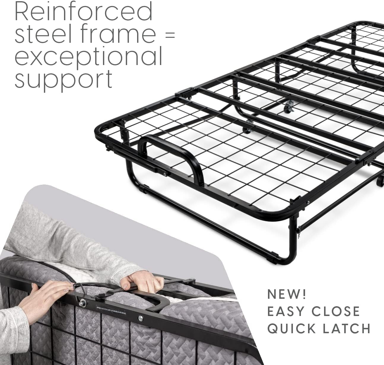 Deluxe Diplomat Folding Bed with Mattress for Adults, Twin Size, Portable Foldable Bed with Luxurious Memory Foam Mattress & Super Strong Frame