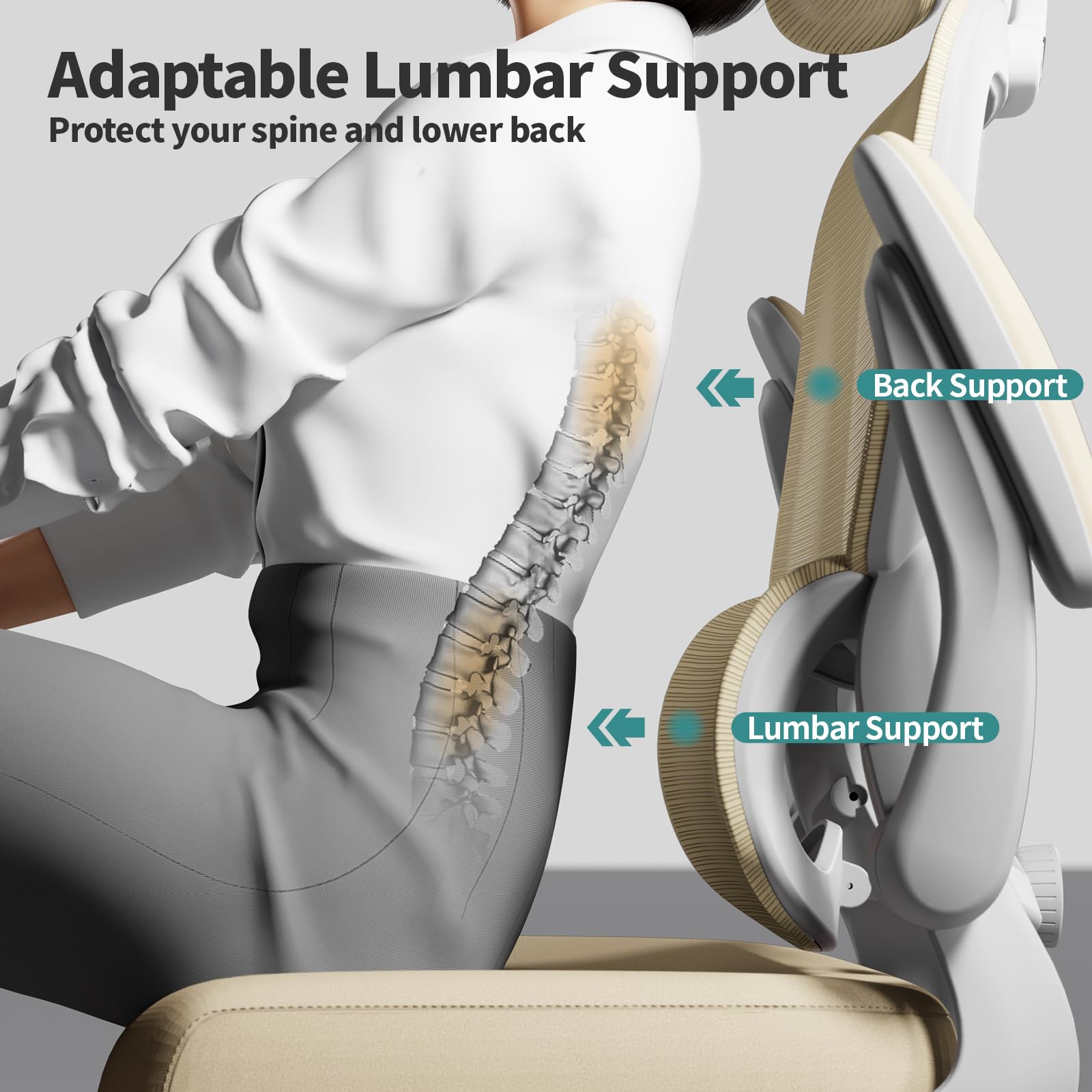 Ergonomic Office Chair, High Back Mesh Desk Chair with Wheels, Supports 330 lbs, Comfortable for Long Hours, Home & Gaming Use, Beige