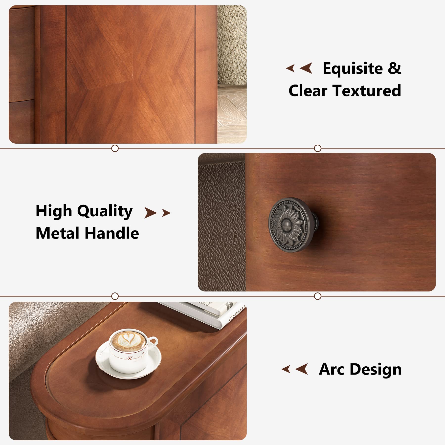 Wood End Table with 2 Drawers Sofa Side Table, No Assembly Required Vintage Slim Nightstand Bedside Table for Bedroom