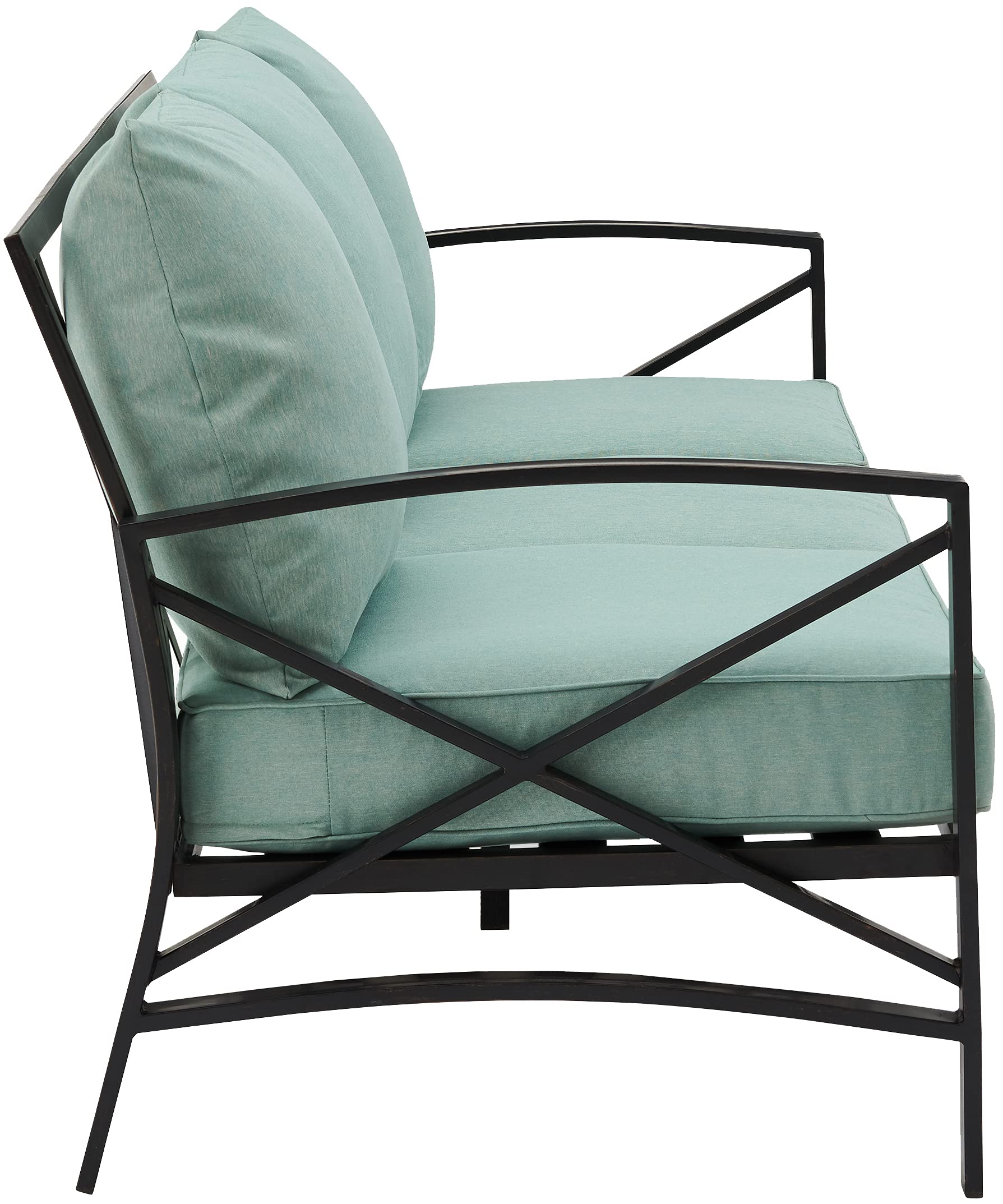 Kaplan Outdoor Sofa with Steel Frame, 3-Person Patio Couch for Porch, Deck, Backyard, Oiled Bronze with Mist Cushions