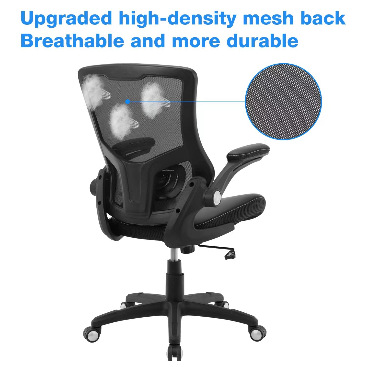 Chair Ergonomic Desk Chair, Computer PU Leather Home Office Chair, Swivel Mesh Back Adjustable Lumbar Support Flip-up Arms Executive Task Chair