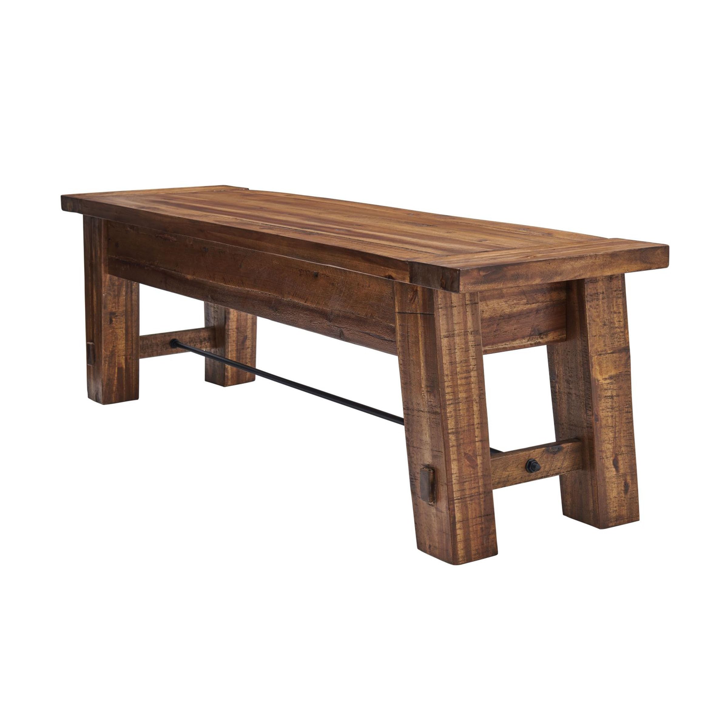 Durango 60" Rustic Farmhouse Wood Bench, Solid Wood Seat, Industrial Accent Furniture for Entryway, Dining Room, Hallway, by Alaterre