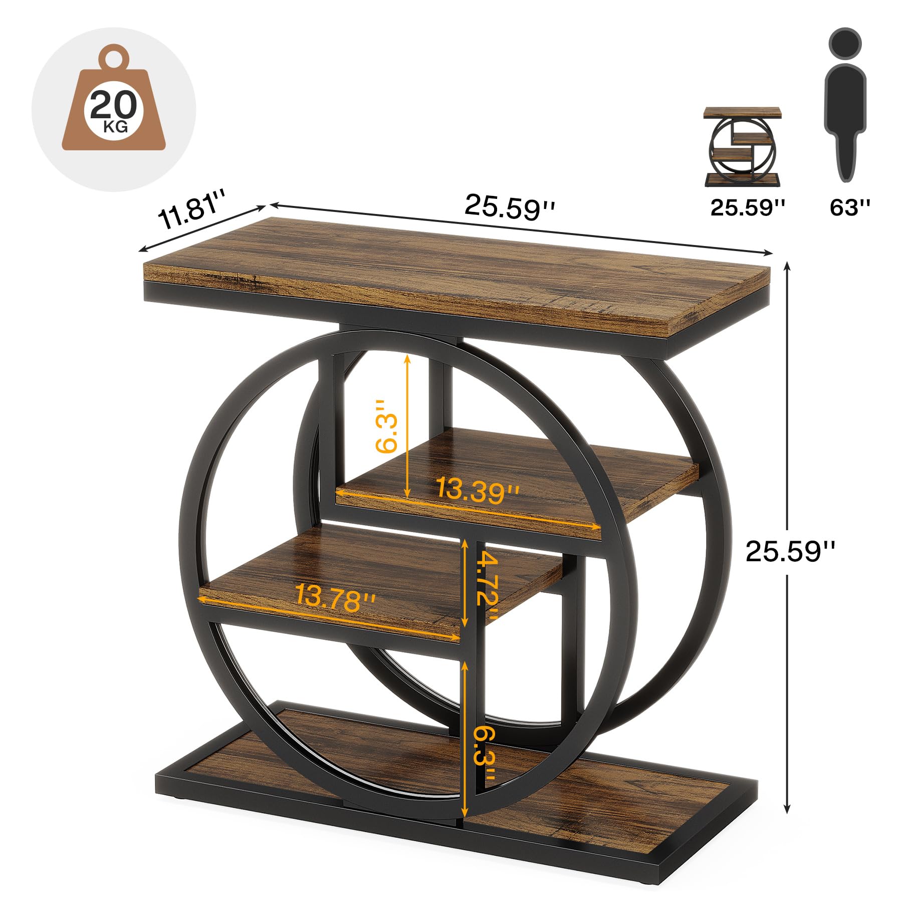 Set of 2 End Tables, 4-Tier Narrow Side Tables with Storage Shelves, Rustic Brown Wood & Metal Frame for Sofa, Bedroom, Living Room
