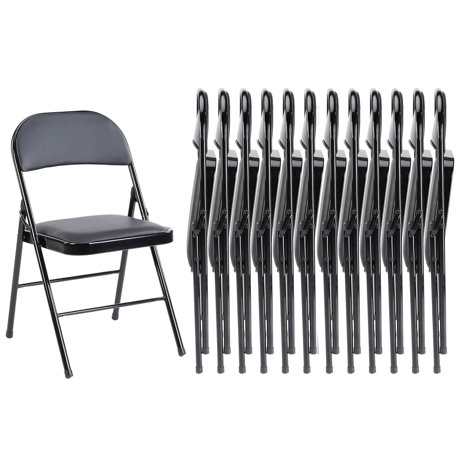 Folding Chair 12 Pack, Leather Padded Folding Chairs, Sturdy Metal Foldable Chairs, Easy to Use and Store, Outdoor and Indoor, for Home, Office, Party, Comfy