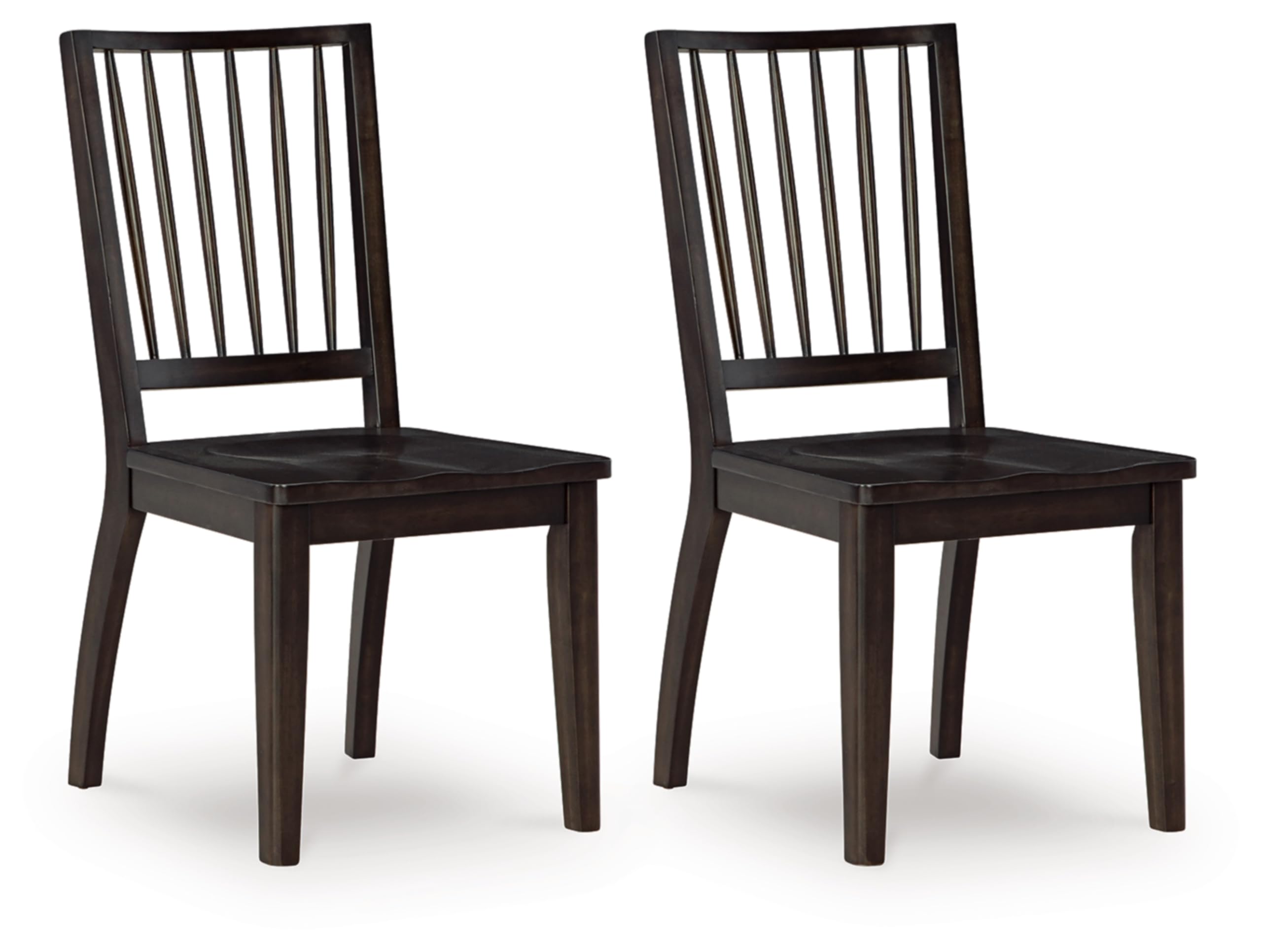 Casual Solid Wood Armless Dining Chair with Contoured Seat, Set of 2, Dark Brown