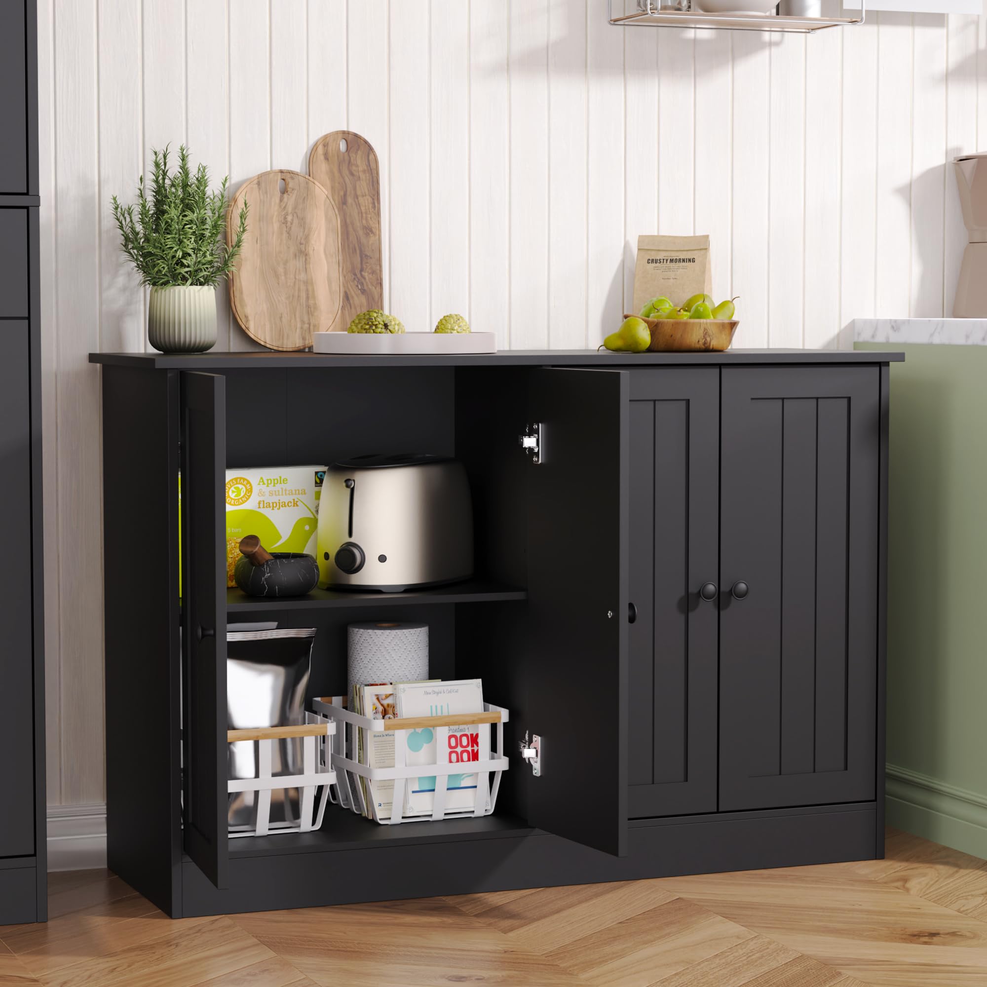Sideboard Buffet Cabinet with Storage, 47" W Kitchen Storage Cabinet with 4 Doors, Modern Farmhouse Coffee Bar Station Wood Kitchen Table