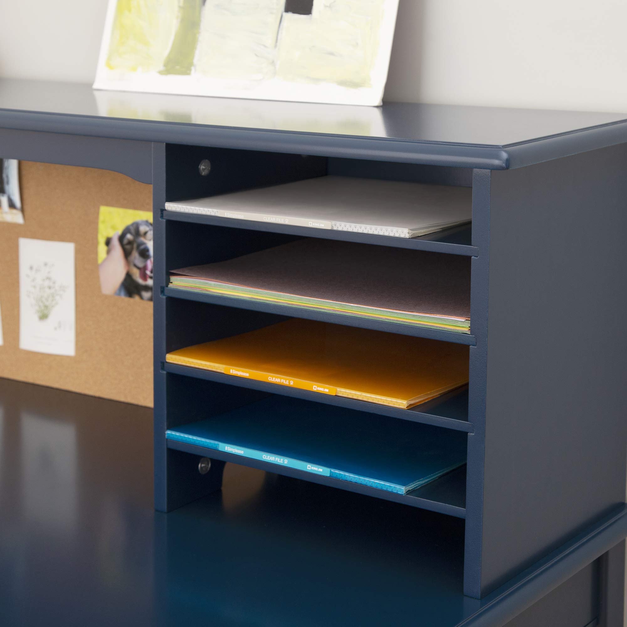 Kids Desk and Chair Set with Hutch & Storage – Navy Wooden Study Table for Boys, Student Workstation for Bedroom or Study Room
