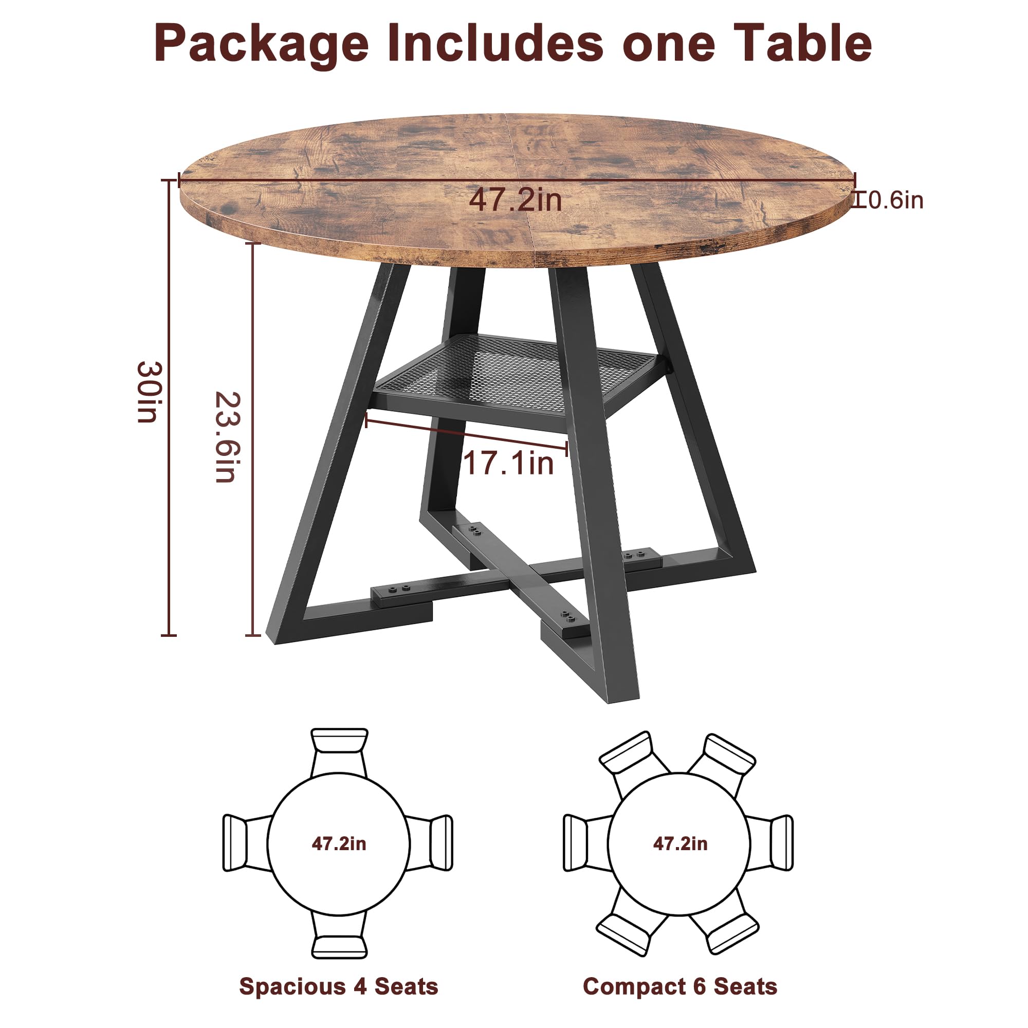 Round Dining Table for 4,Kitchen Dining Room Circle Dinner Pedestal Table,Space Saving Wood Kitchen & Dining Room Furniture (Vintage, 47In)