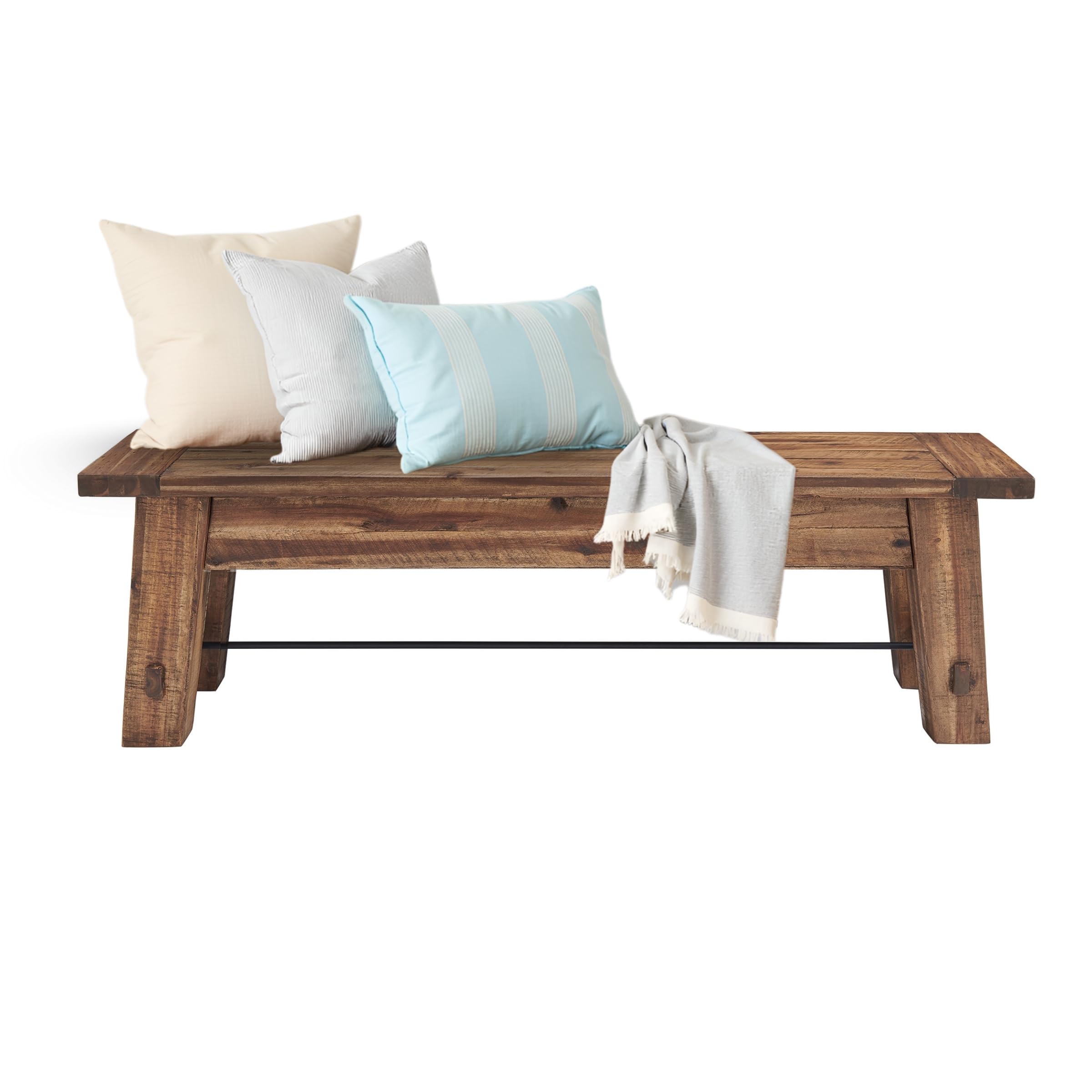 Durango 60" Rustic Farmhouse Wood Bench, Solid Wood Seat, Industrial Accent Furniture for Entryway, Dining Room, Hallway, by Alaterre
