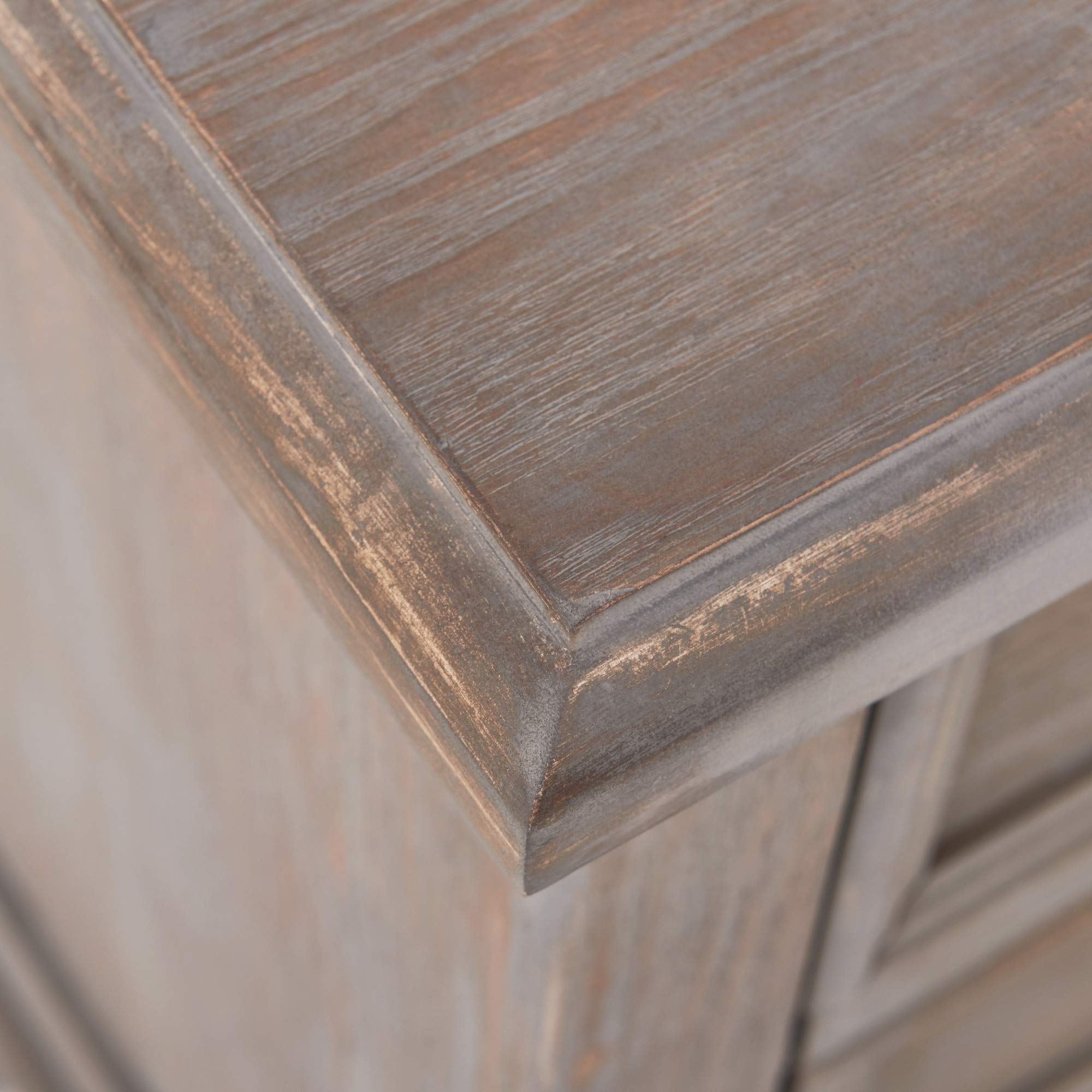 Thomas Antique Country Style Dresser Chest with 3 Drawers, Weathered Wood Nightstand Living Room Accent Furniture, Black Ring Handle, Curved Legs, Grey