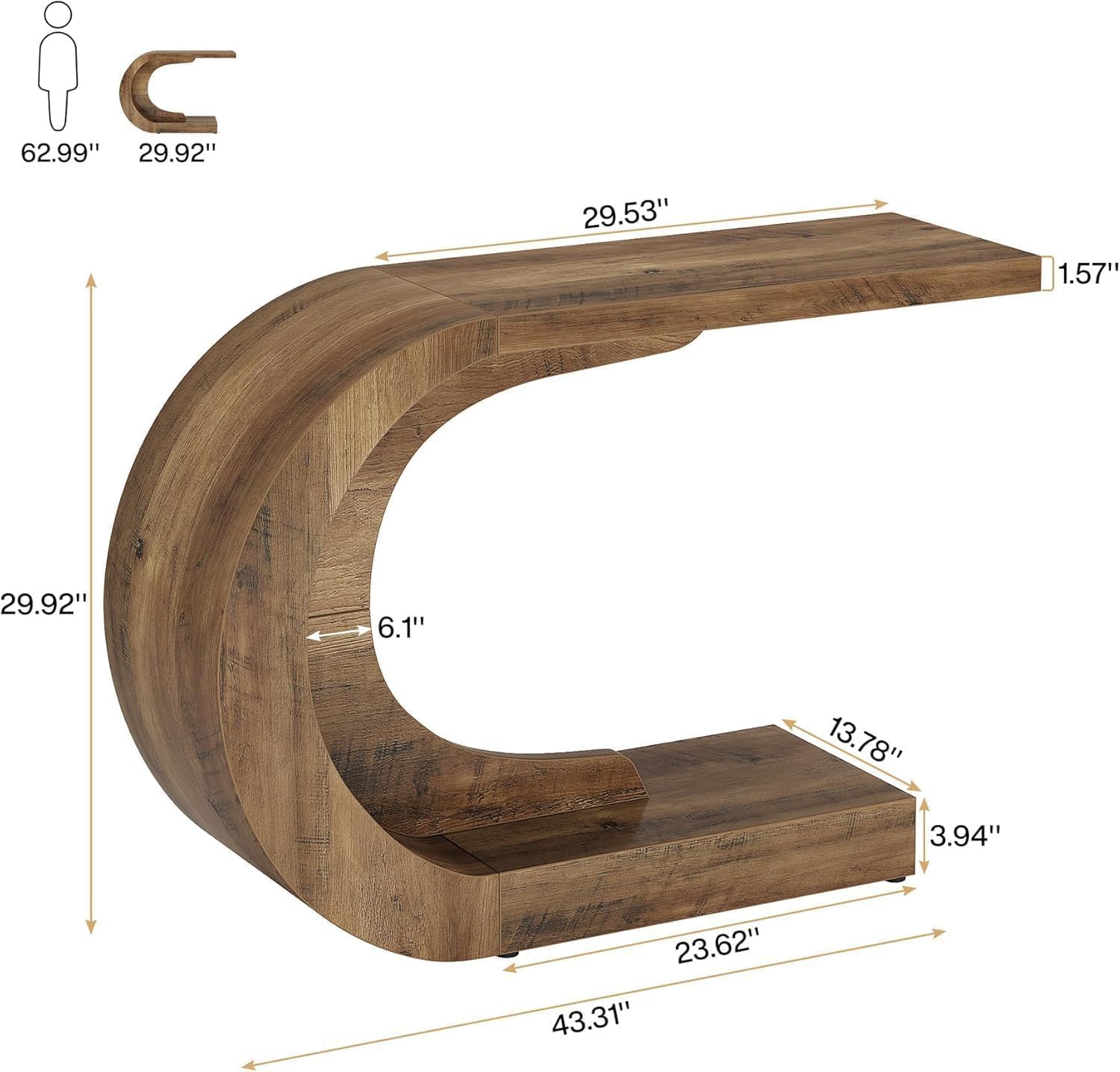 43.3" Mid-Century Modern Console Table for Entryway, Wood C-Shaped Hallway Entry Accent Table for Living Room, Entrance, Foyer, Easy Assembly, Brown