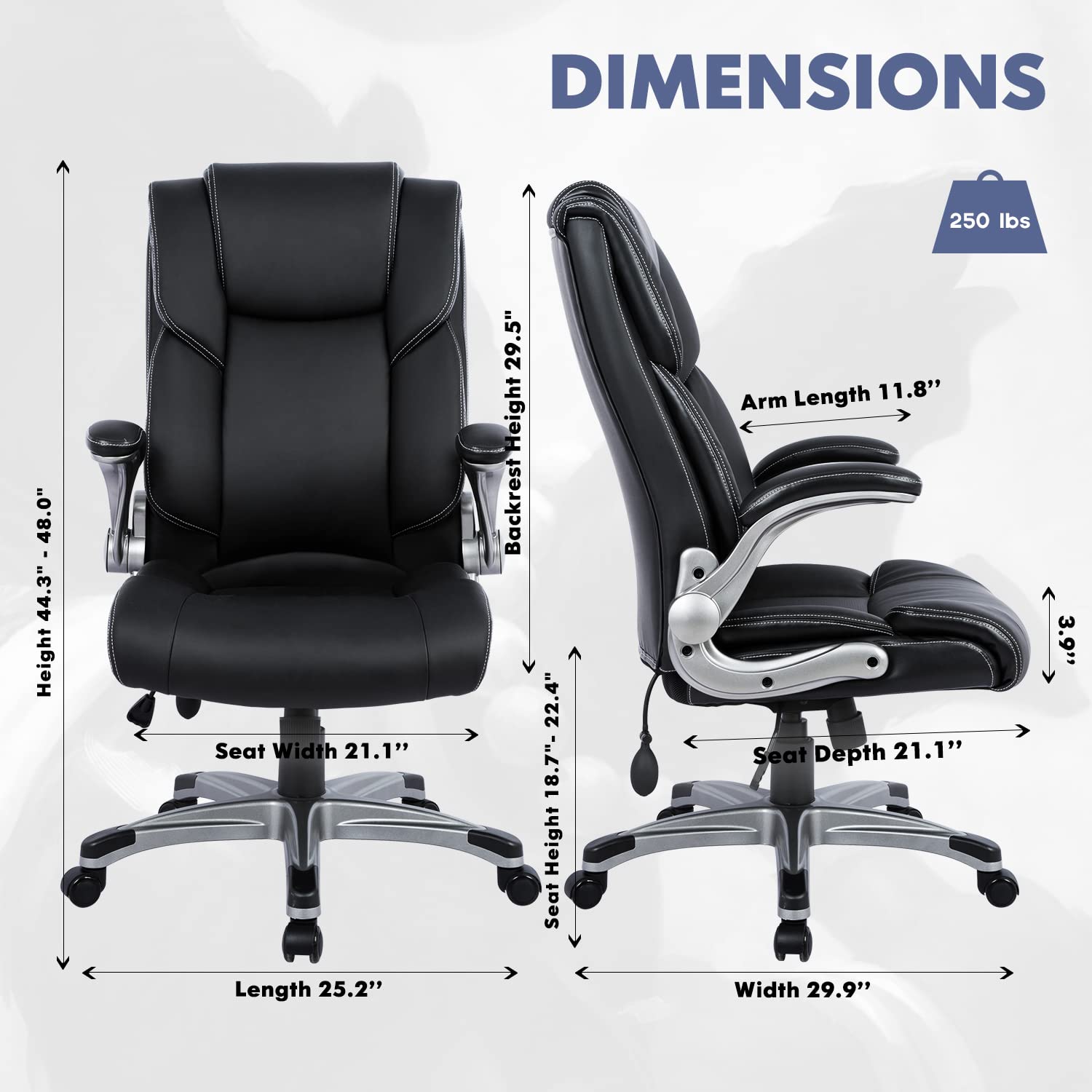 High Back Executive Office Chair, Ergonomic Leather Desk Chair with Padded Flip-Up Arms, Tilt Lock & Swivel for Home Office, Black