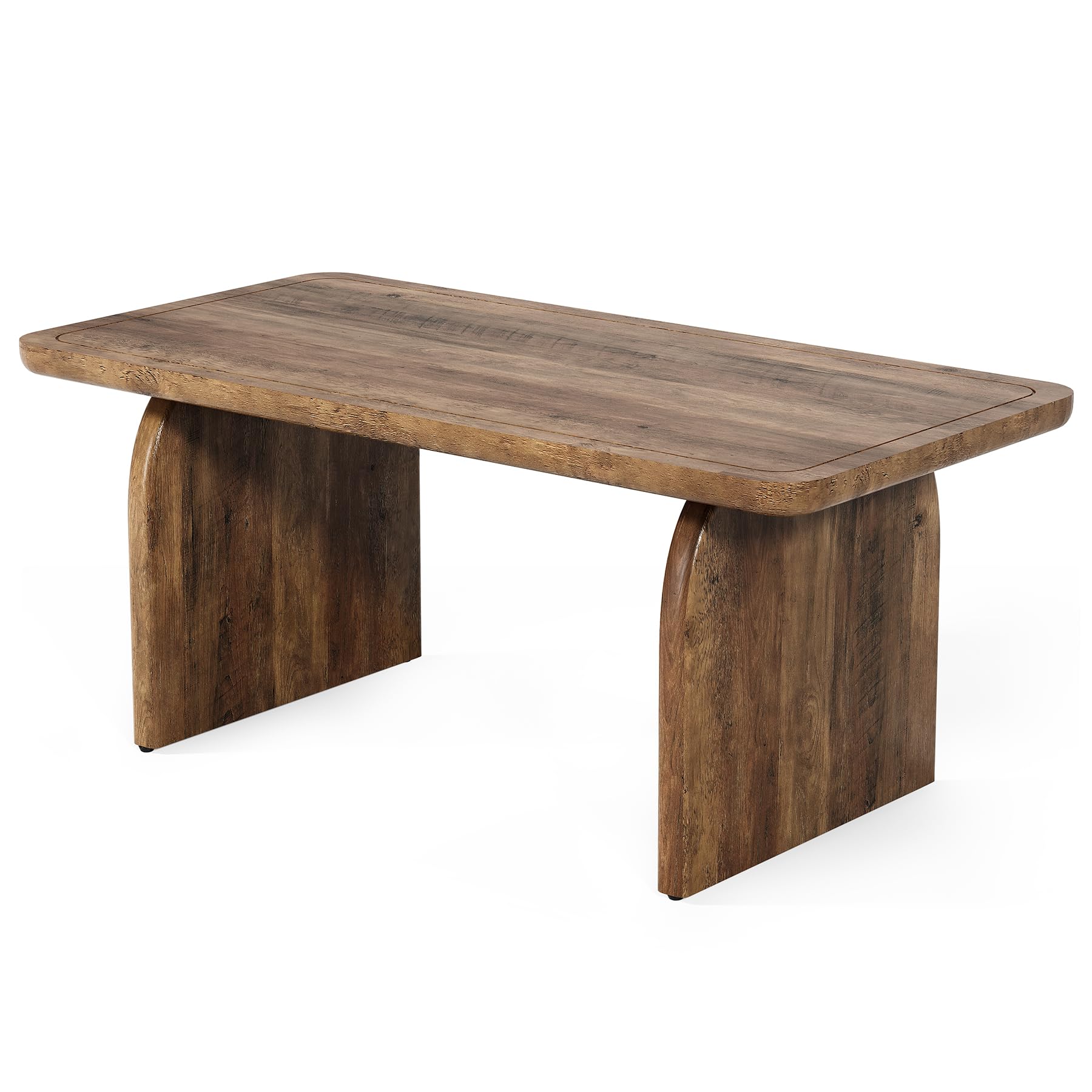 Farmhouse Coffee Table – 47" Rustic Brown Wood Center Table with Rounded Corners, Modern Rectangular Tea Table for Living Room