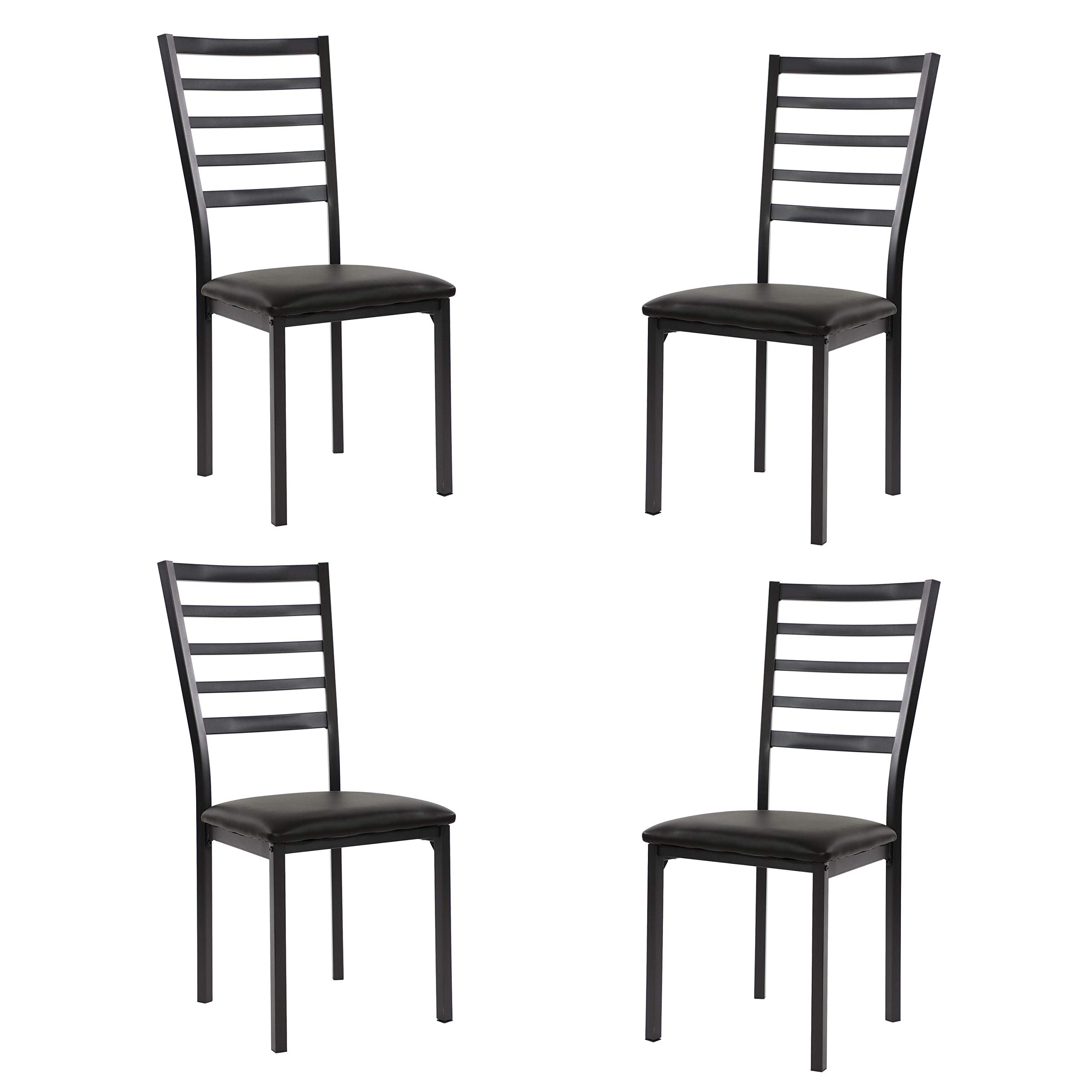 Arin Faux Leather Metal Frame Dining Chairs (Set of 4), 19" SH, Black