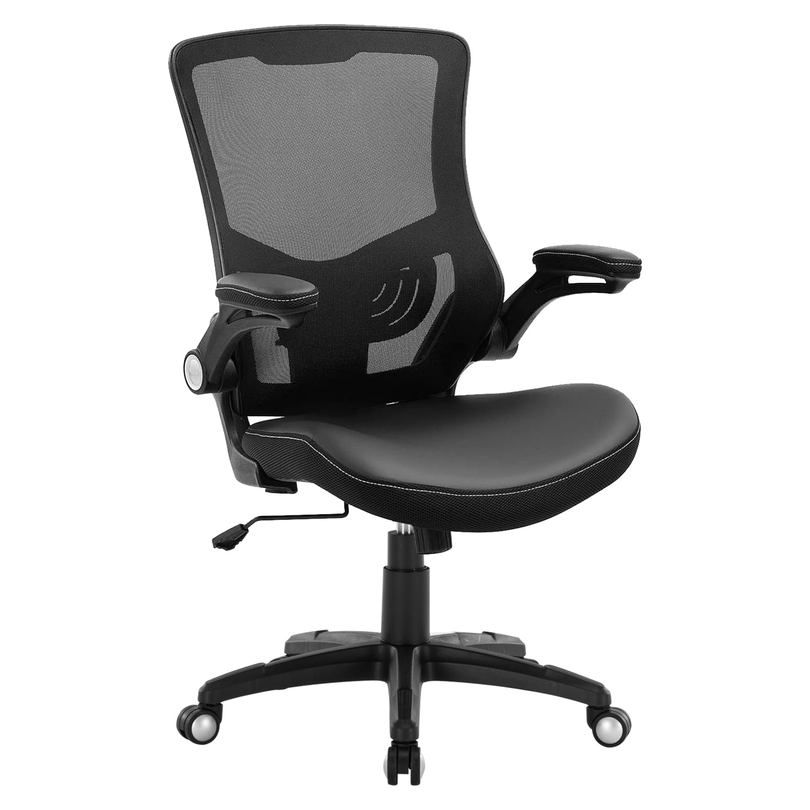 Chair Ergonomic Desk Chair, Computer PU Leather Home Office Chair, Swivel Mesh Back Adjustable Lumbar Support Flip-up Arms Executive Task Chair