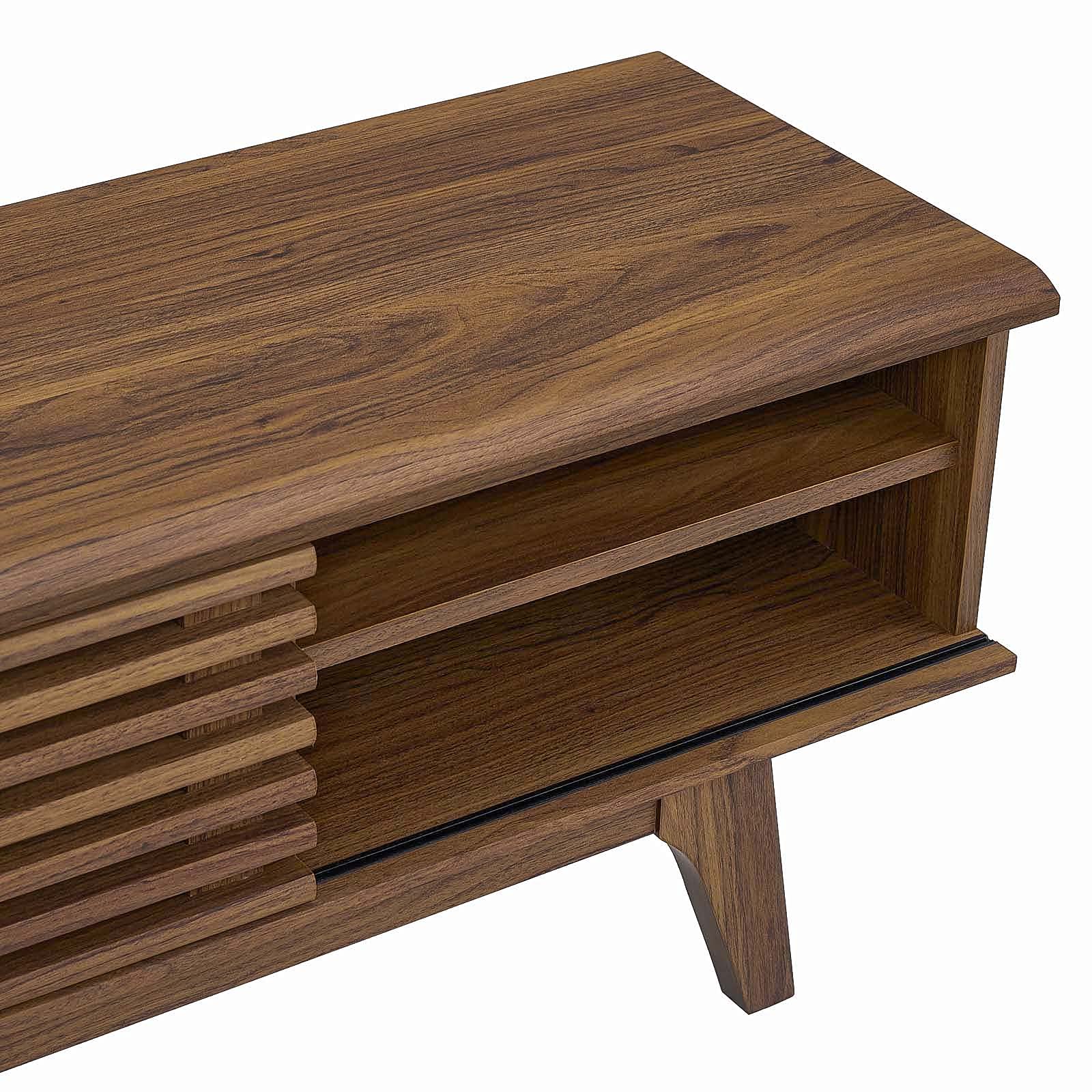 Render 70" Mid-Century Modern Low Profile Media Console TV Stand, 70 Inch, Walnut Walnut