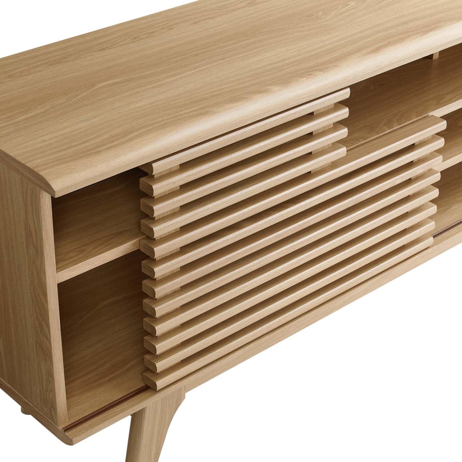 Render Mid-Century Modern Low Profile 71 Inch Media Console TV Stand in Oak, 71