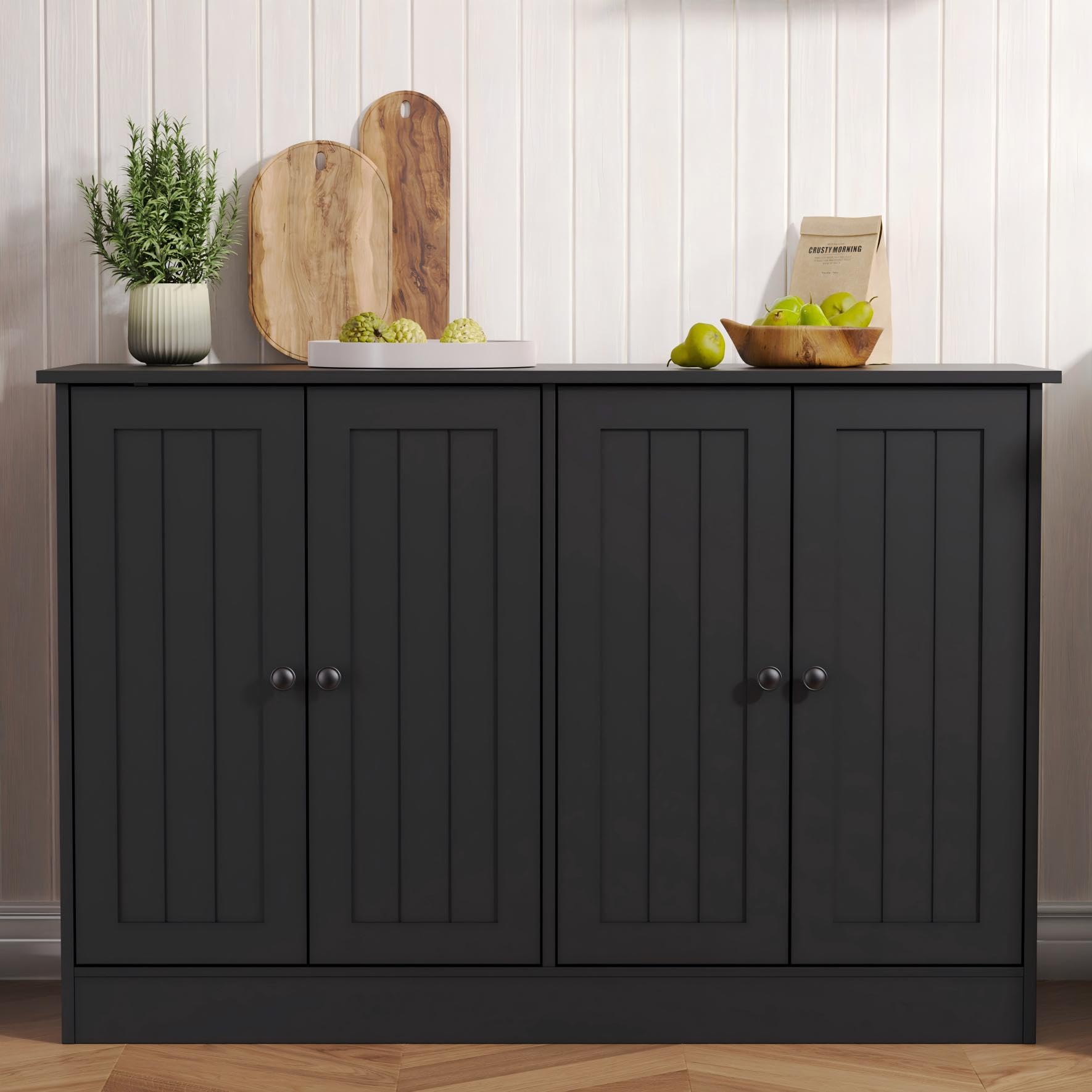 Sideboard Buffet Cabinet with Storage, 47" W Kitchen Storage Cabinet with 4 Doors, Modern Farmhouse Coffee Bar Station Wood Kitchen Table