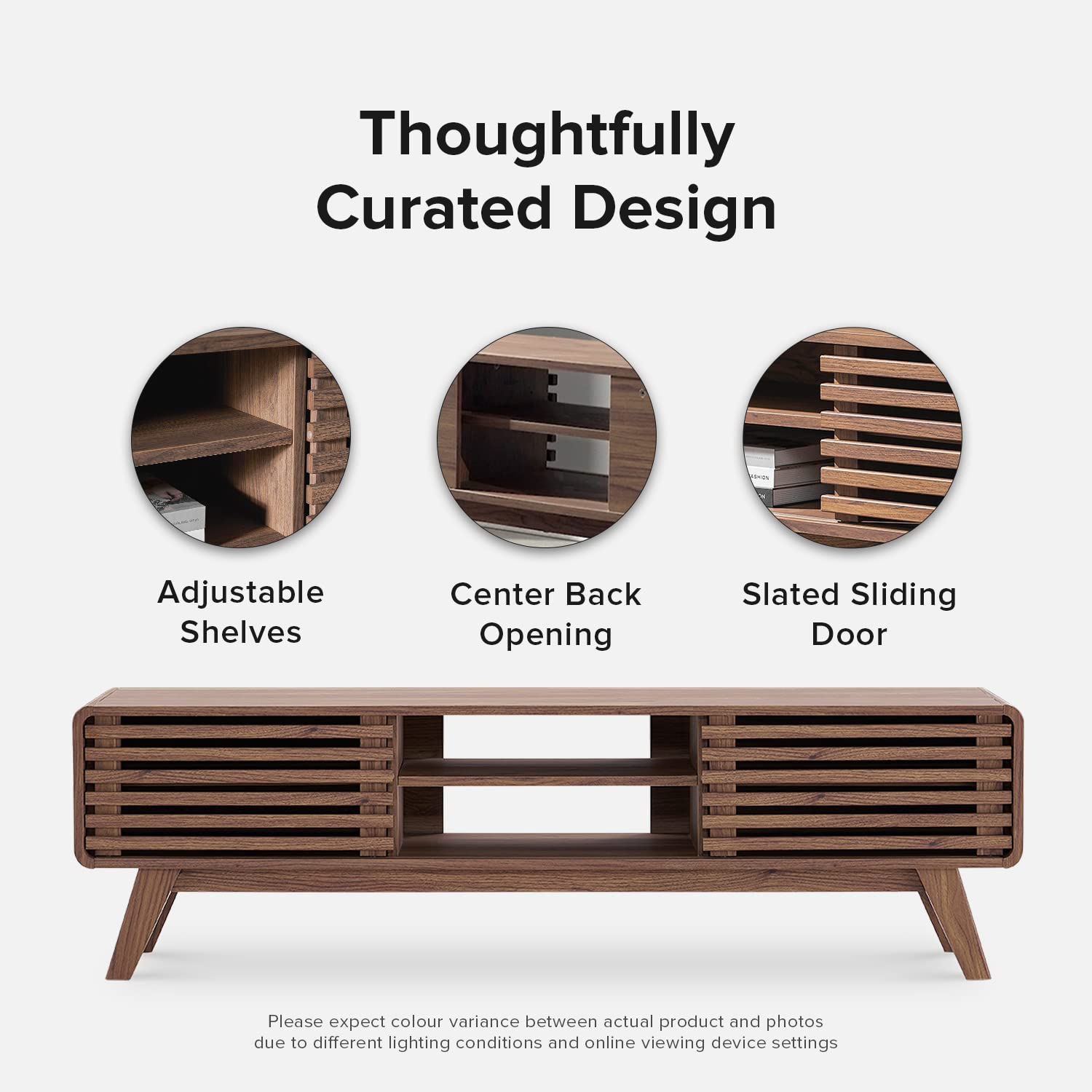 Ensley TV Stand, Mid-Century Modern Television Stand for 55/60/65 inch TV, Farmhouse Entertainment Center with Storage, Media Console Credenza Table for Living Room, Bedroom (Walnut, 59")