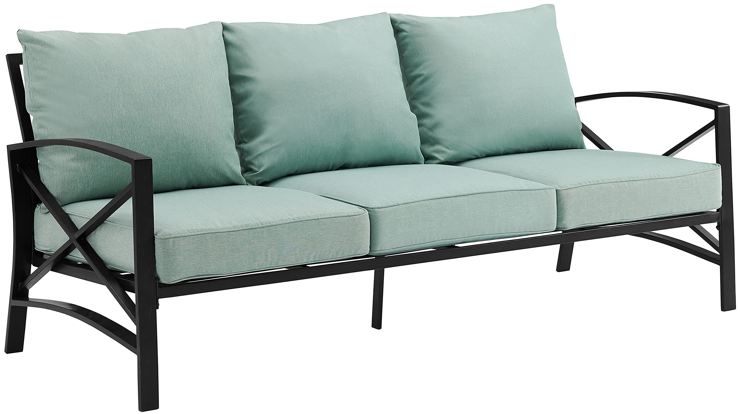 Kaplan Outdoor Sofa with Steel Frame, 3-Person Patio Couch for Porch, Deck, Backyard, Oiled Bronze with Mist Cushions