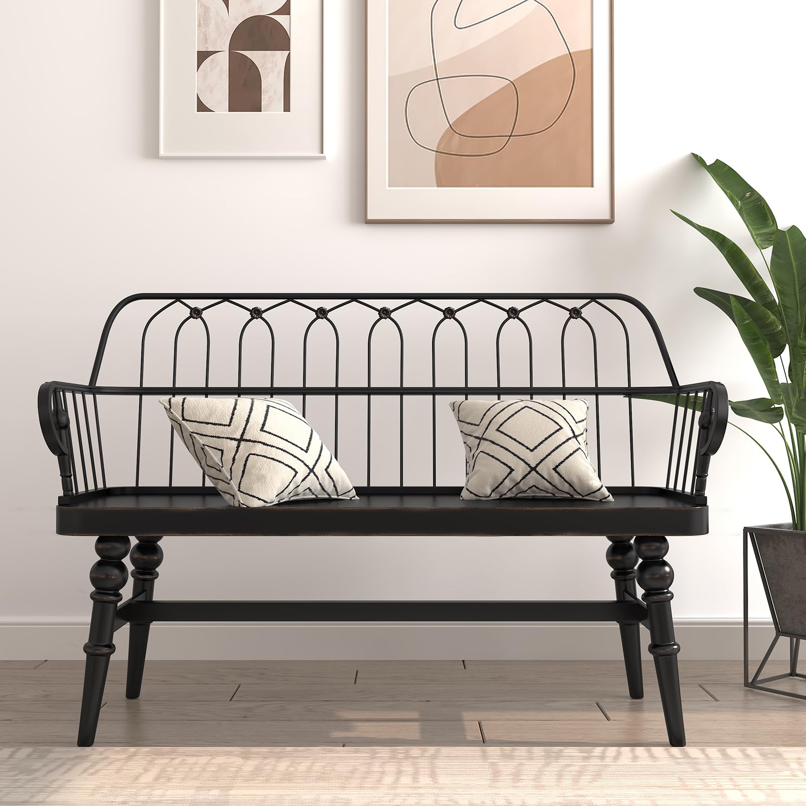Entryway Bench,Spindle Back Wooden Dinning Bench, Farmhouse Foyer Bench for Entryway, Living Room, Dinning Room, Mudroom