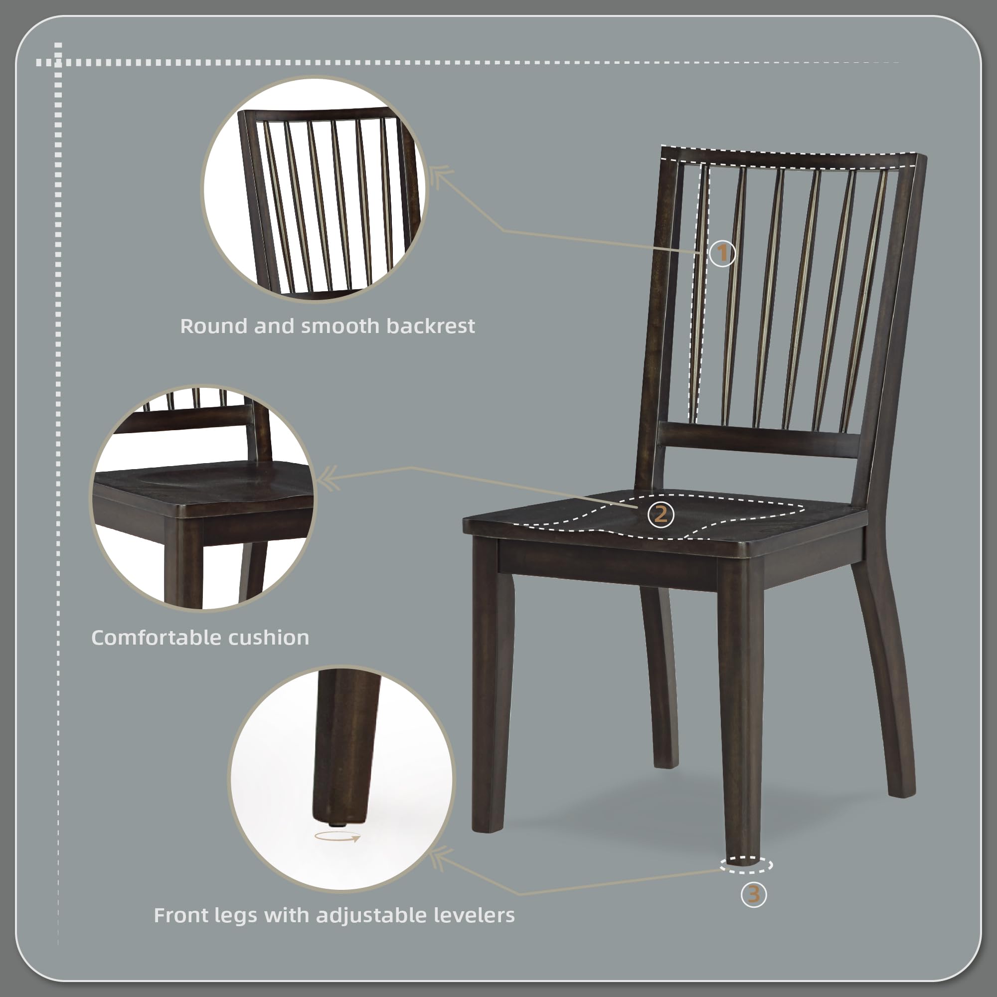 Casual Solid Wood Armless Dining Chair with Contoured Seat, Set of 2, Dark Brown