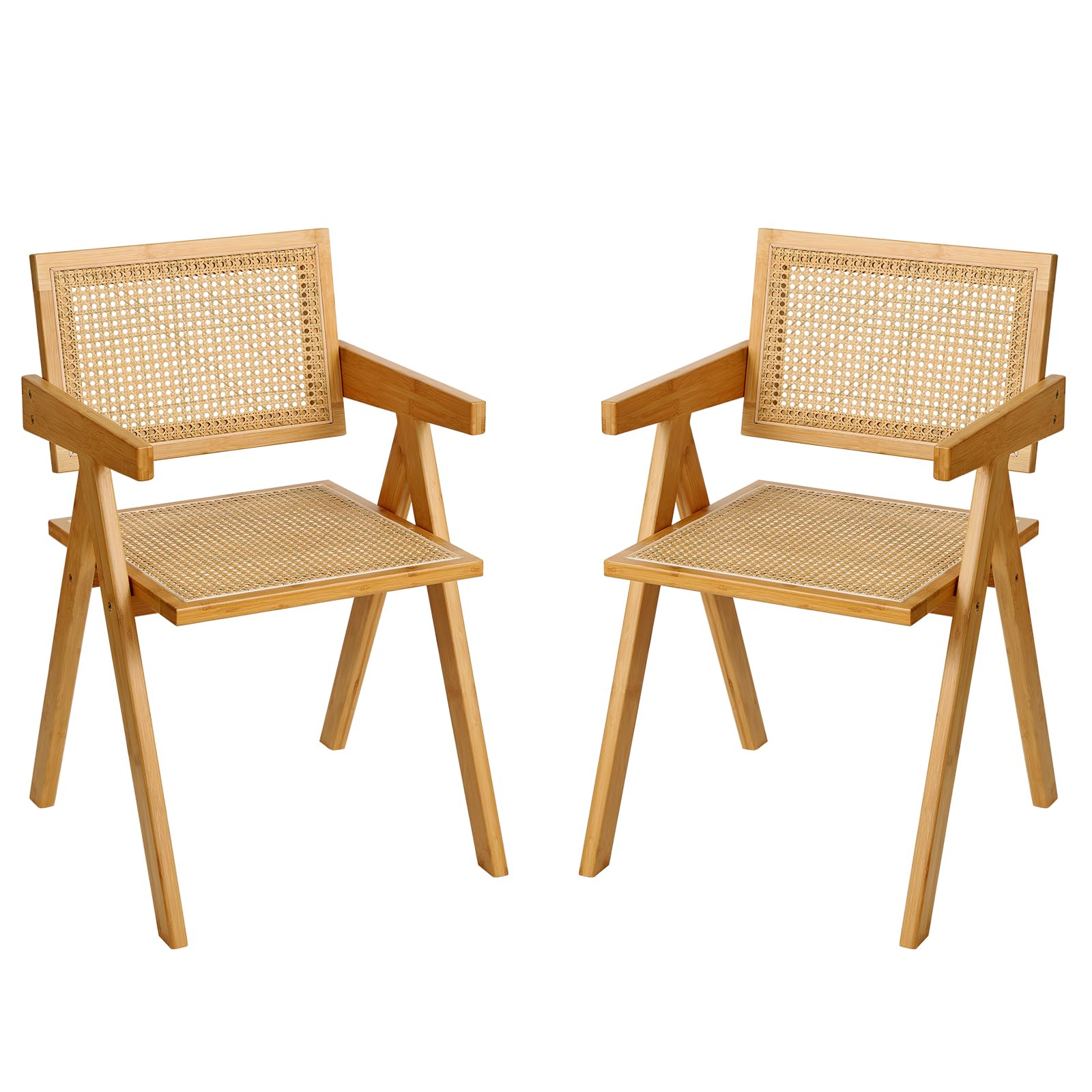 Dining Chairs Set of 2, Modern Mid Century Accent Chairs, Comfy Armchairs, Outdoor Rattan Chairs with Armrest for Bedroom Living Room