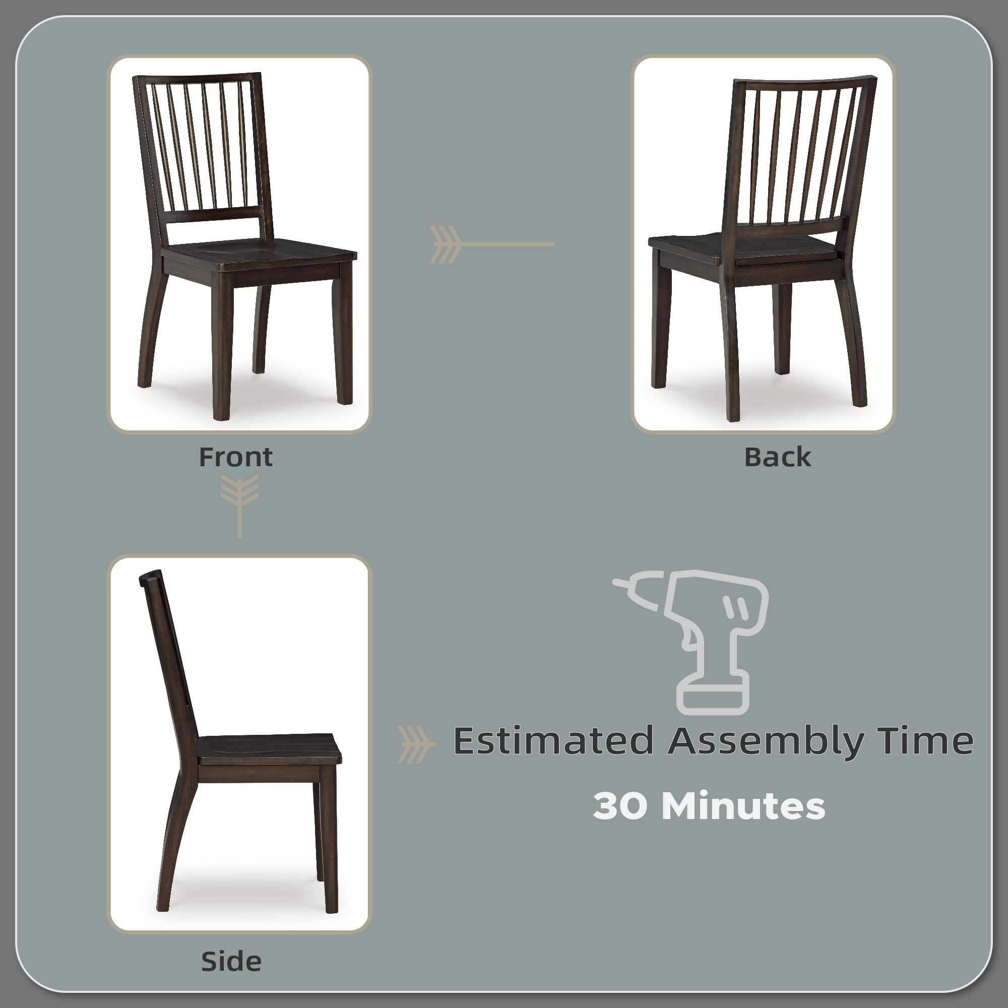 Casual Solid Wood Armless Dining Chair with Contoured Seat, Set of 2, Dark Brown