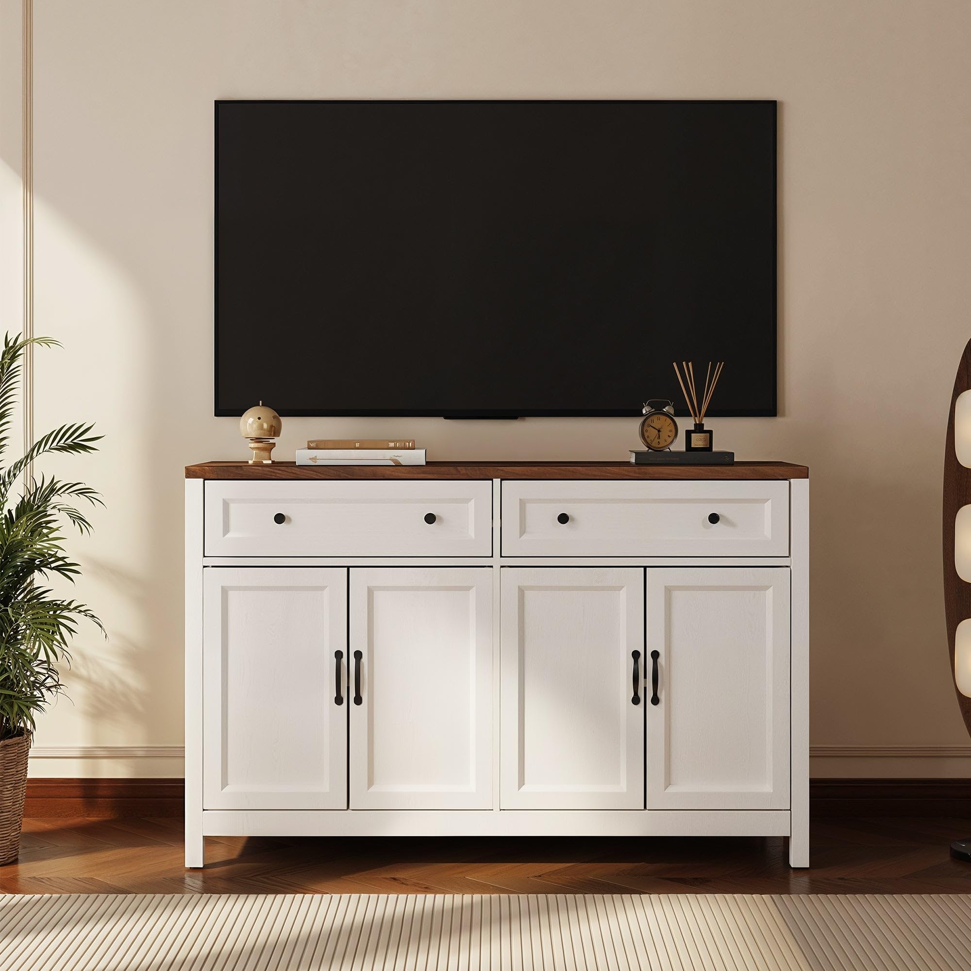 Farmhouse Kitchen Sideboard Buffet Cabinet with Storage, Wood Coffee Bar and Storage Sideboard with Drawers and Doors for Kitchen, Dining