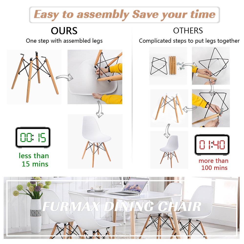 Pre Assembled Modern Style Dining Chair Mid Century Modern DSW Chair, Shell Lounge Plastic Chair for Kitchen, Dining, Bedroom, Living Room