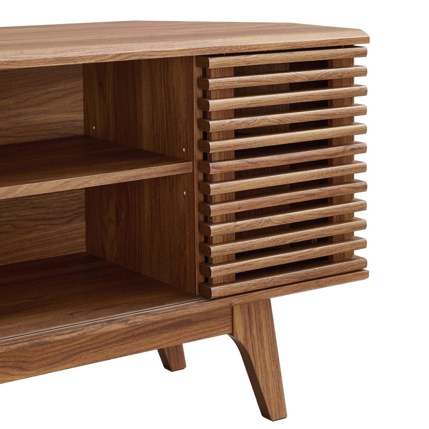 Render Mid-Century Modern Low Profile Corner Media TV Stand in Wal, 15 x 46 x 23