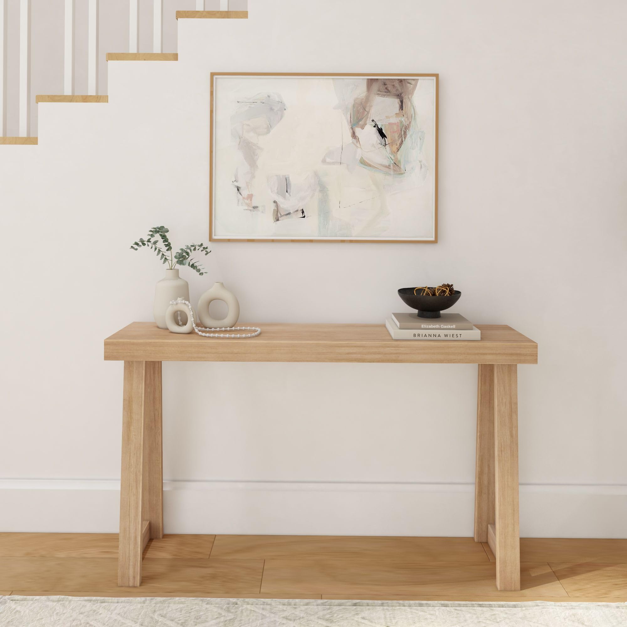 Solid Wood Console Table, 56 Inch, Sofa Table, Narrow Entryway Table for Hallway, Behind The Couch, Living Room, Foyer, Easy Assembly, Blonde