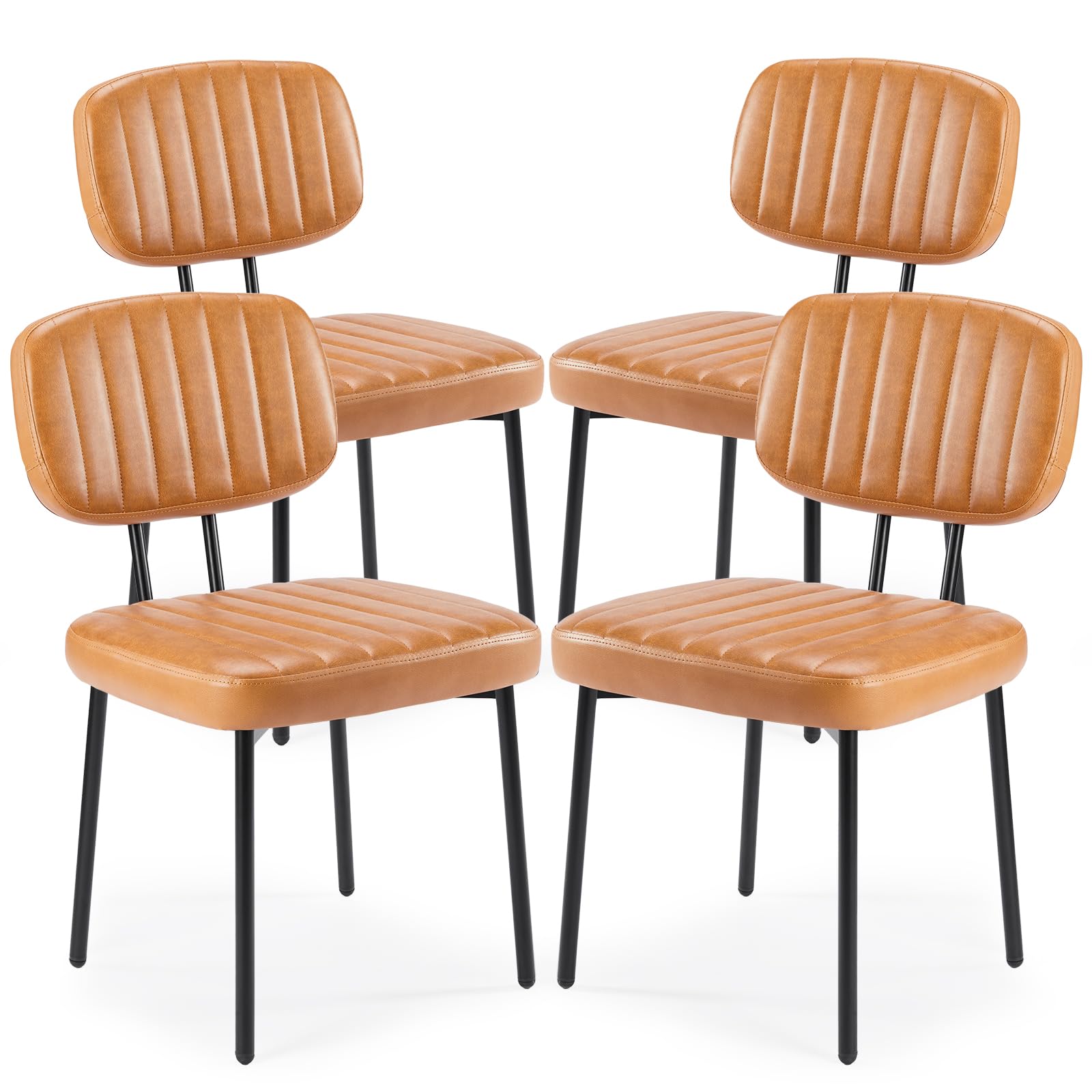 Dining Chairs Set of 4, Upholstered Mid Century Modern Kitchen Dining Room Accent Chairs with Faux Leather Cushion Seat & Metal Legs