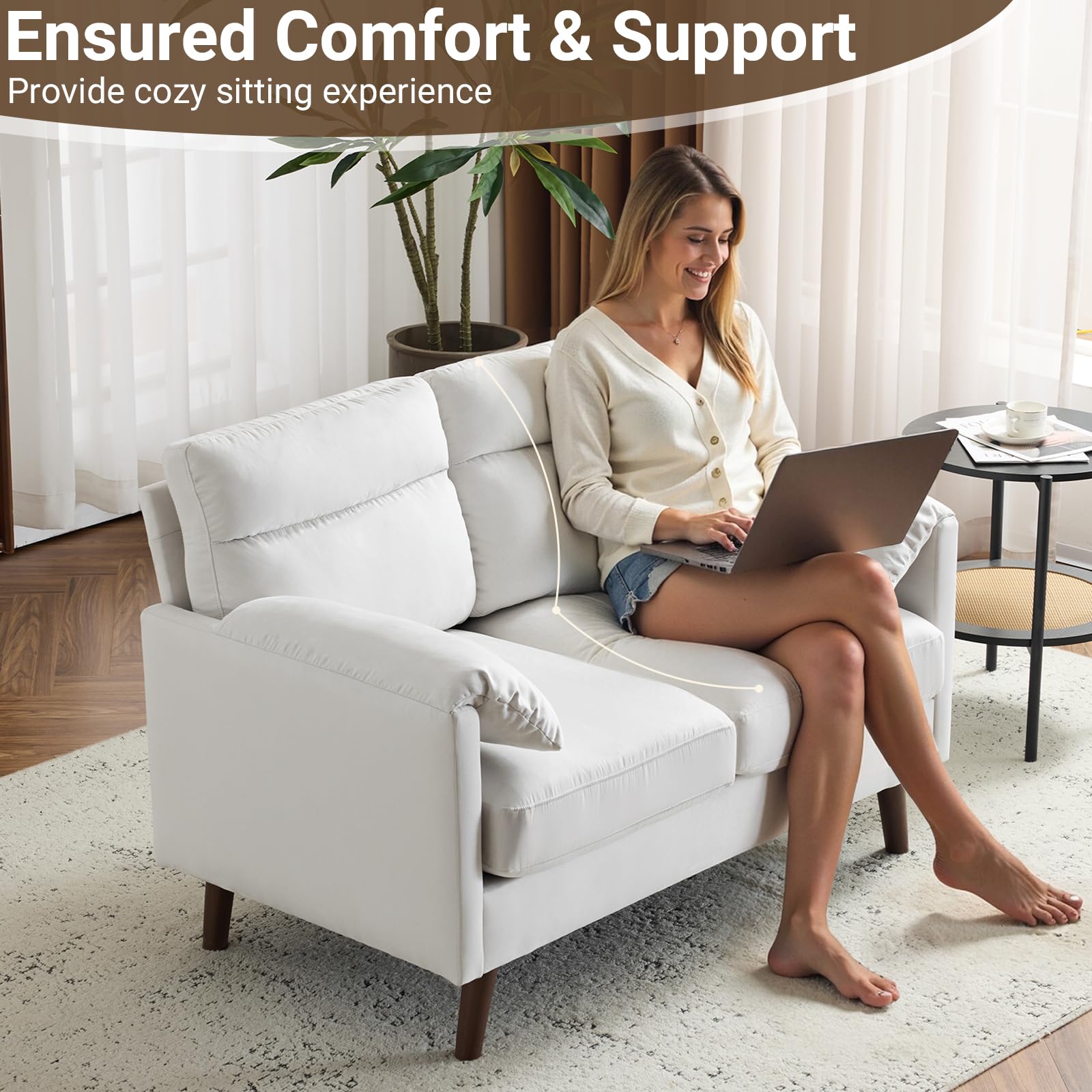 48.8" Mini Loveseat Sofa Couch, Small Suede Nap Upholstered Loveseat for Living Room, Apartment, Home Office, Comfy Beige Seating