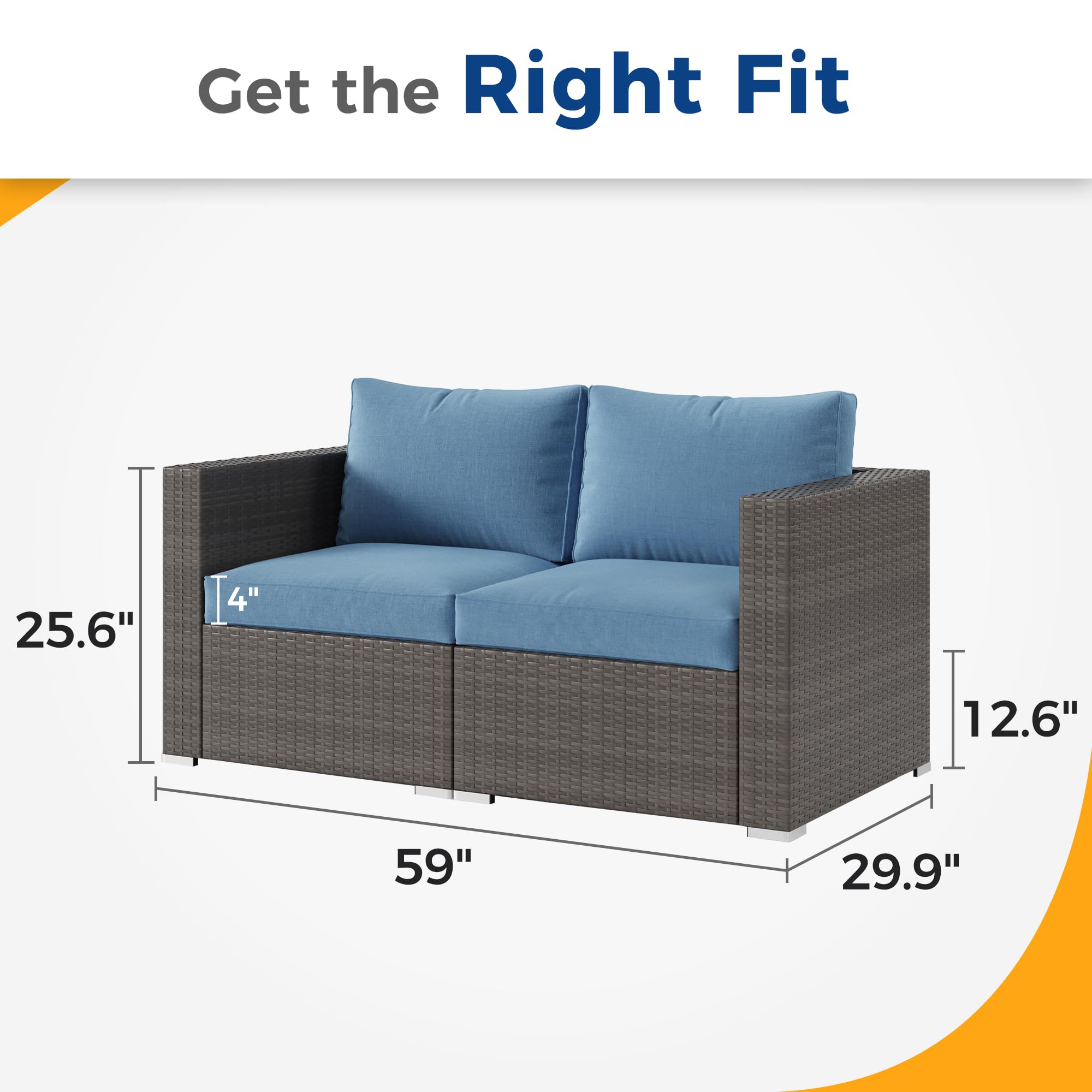 2 Piece Patio Furniture Set of 2 Seats,Outdoor Wicker Patio Loveseat Sofa with Cushion, Outdoor Sectional Corner Sofa for Garden Backyard, Blue