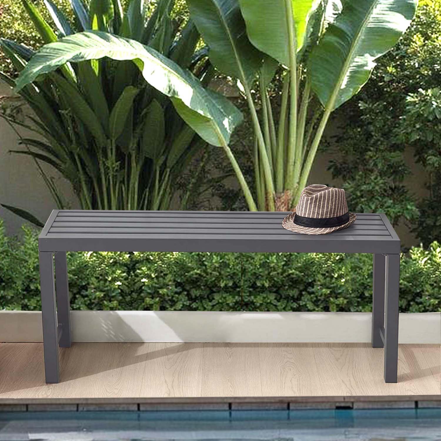 Metal Garden Bench for Outdoors, Set of 2, Grey Outdoor Benches Slats for Patio, Patio Backless Bench,Dining Bench for Porch, Lawn, Balcony, Backyard and Park